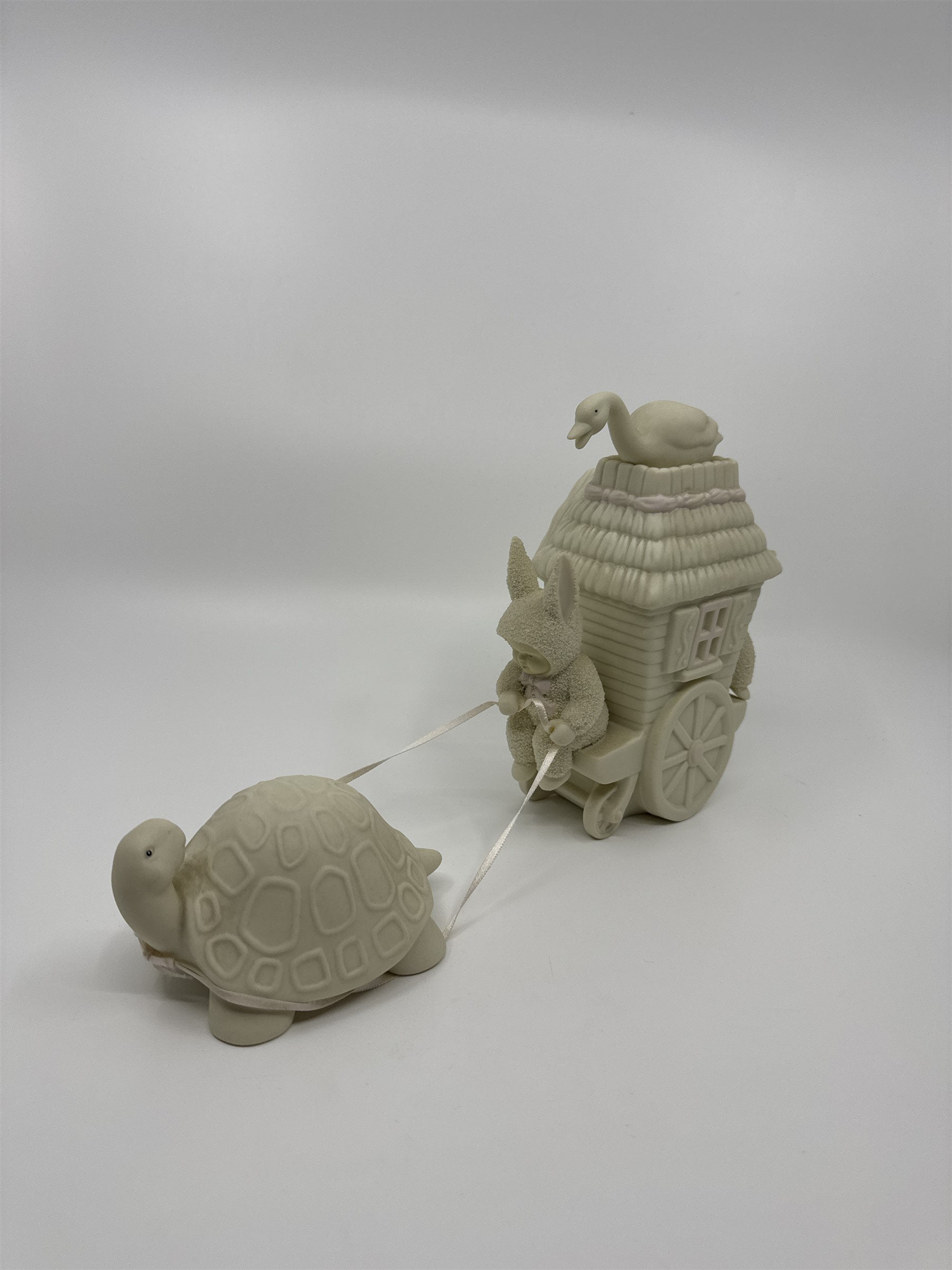 Vintage Dept 56 Snow Bunnies Turtle Pulling Flower Cart Figurines Easter Bunny