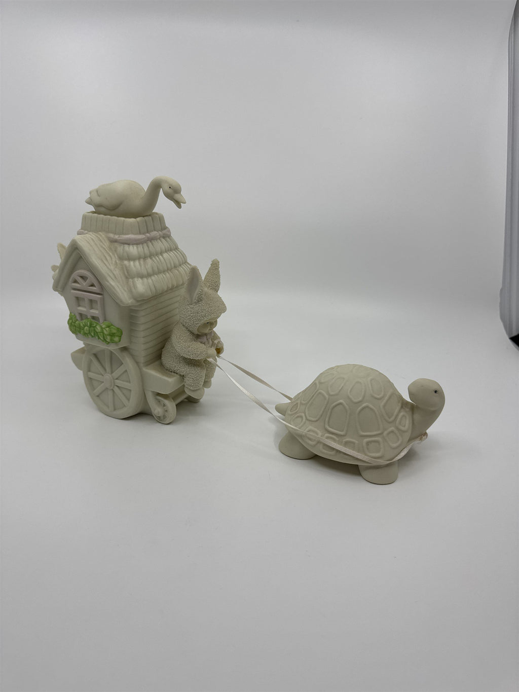 Vintage Dept 56 Snow Bunnies Turtle Pulling Flower Cart Figurines Easter Bunny