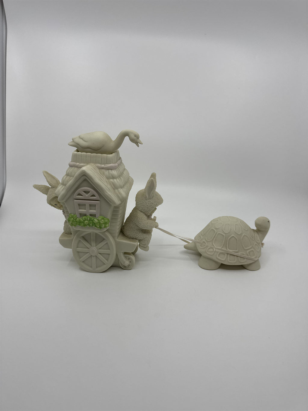Vintage Dept 56 Snow Bunnies Turtle Pulling Flower Cart Figurines Easter Bunny