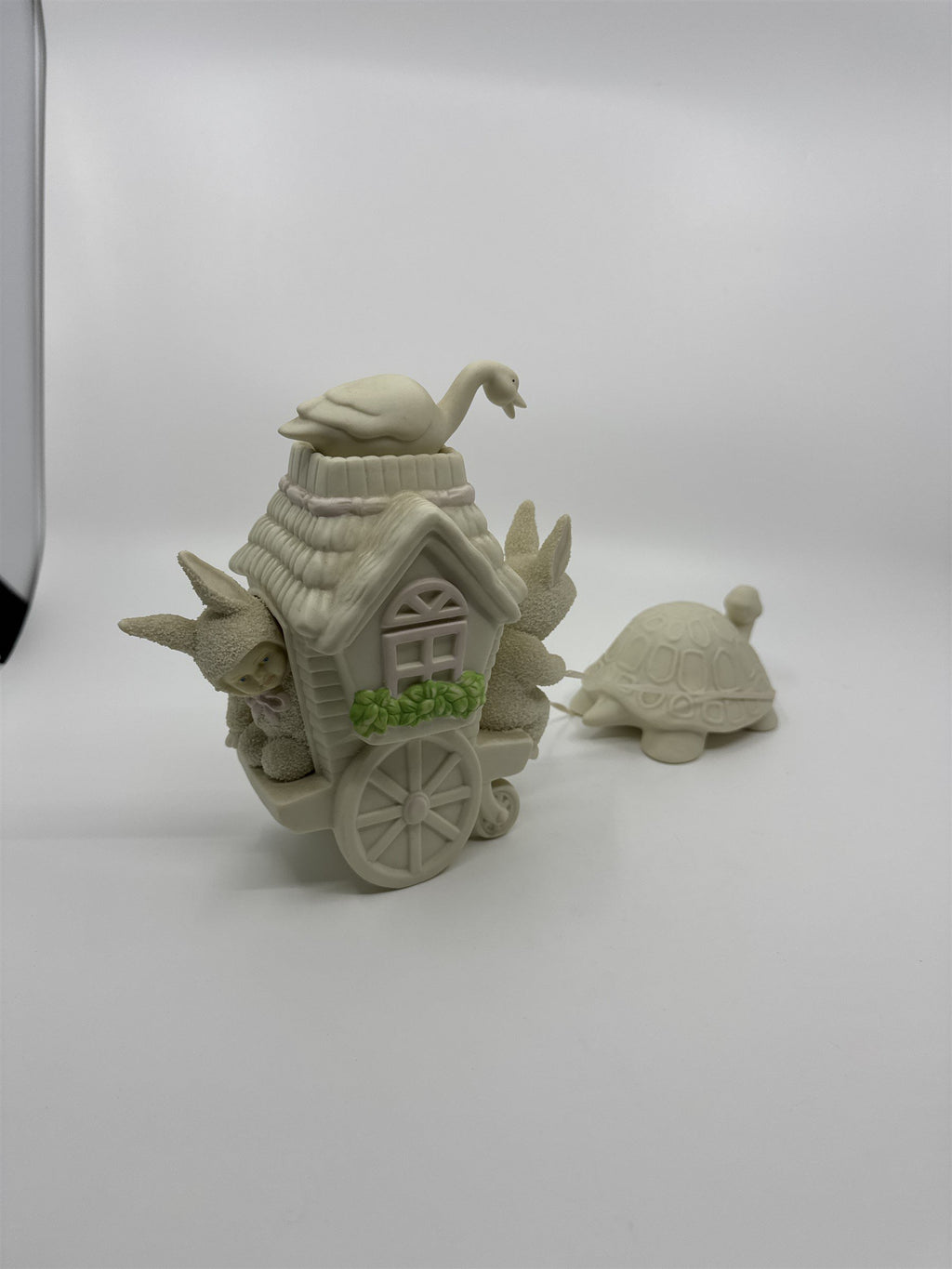 Vintage Dept 56 Snow Bunnies Turtle Pulling Flower Cart Figurines Easter Bunny