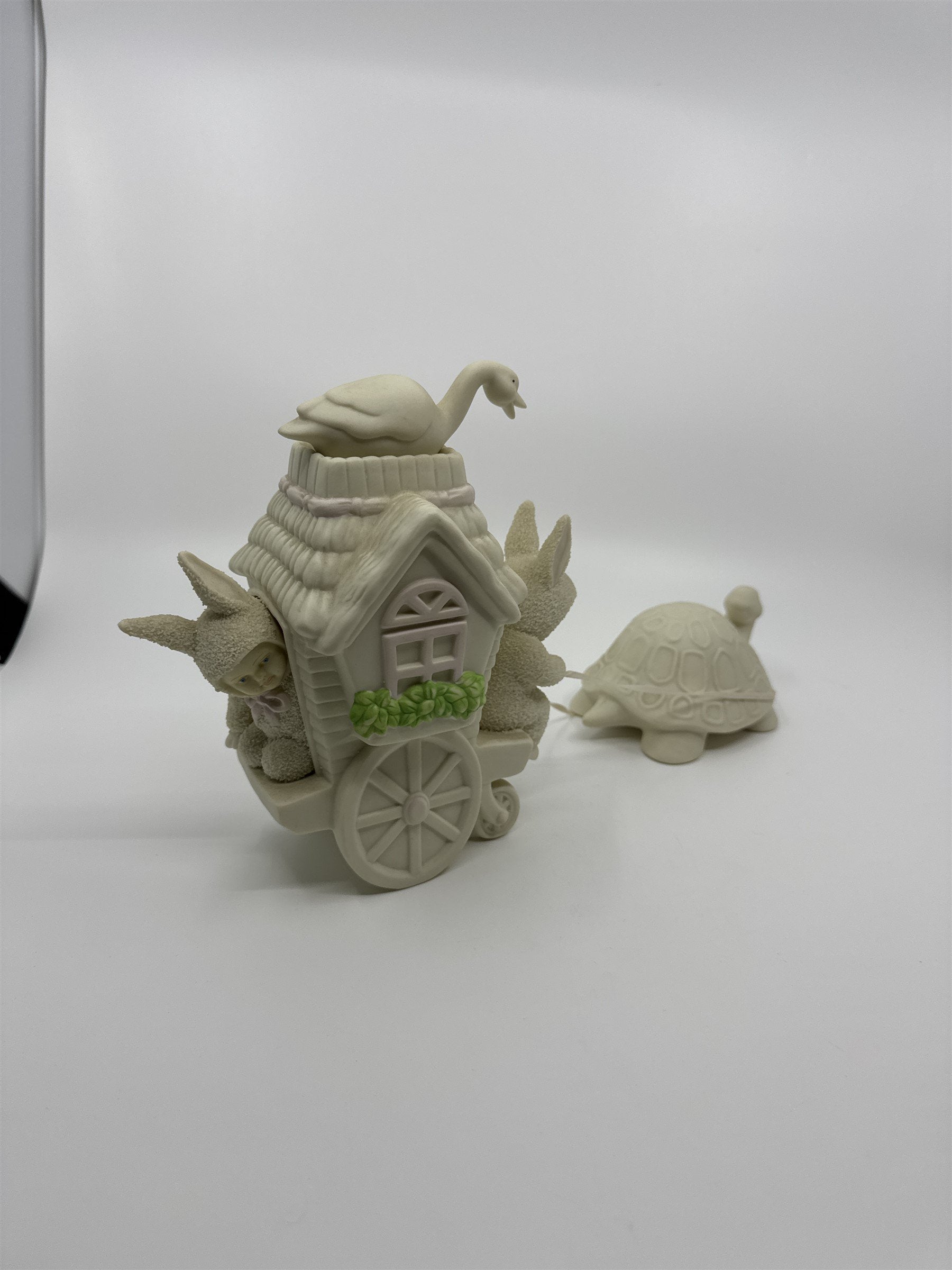 Vintage Dept 56 Snow Bunnies Turtle Pulling Flower Cart Figurines Easter Bunny