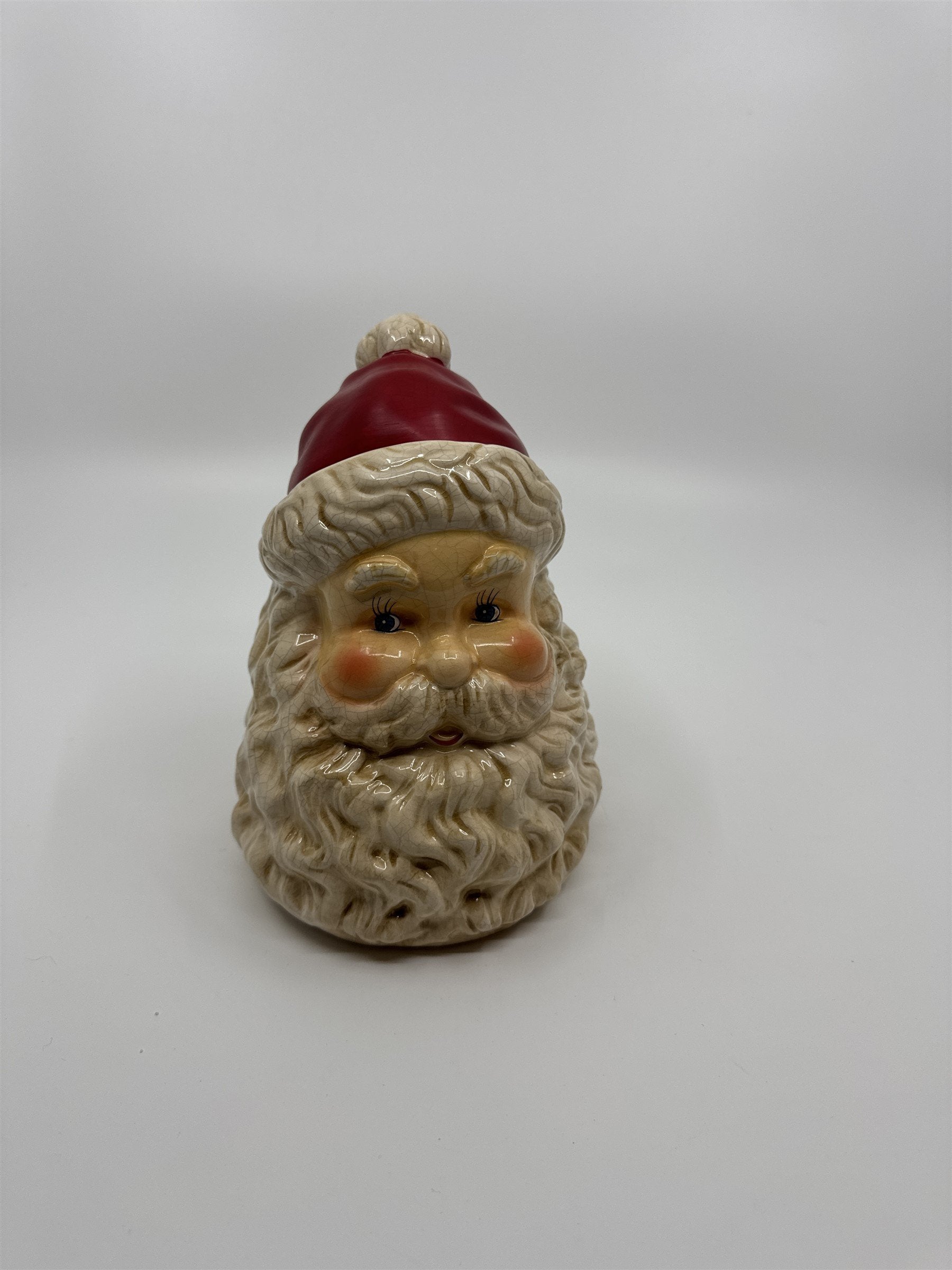 Vintage Dept 56 Emptied Santa Candle /w Red Hat Ceramic Crazed Candleware Rare