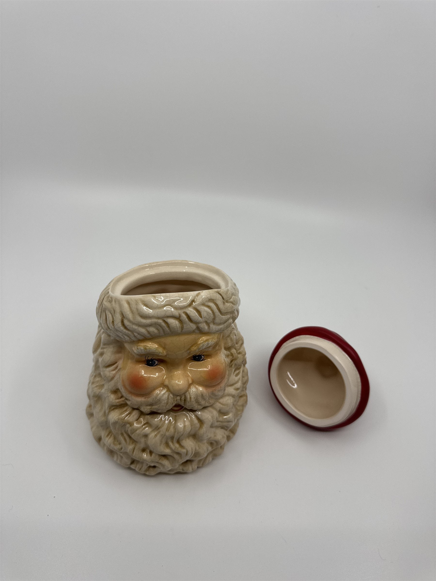 Vintage Dept 56 Emptied Santa Candle /w Red Hat Ceramic Crazed Candleware Rare