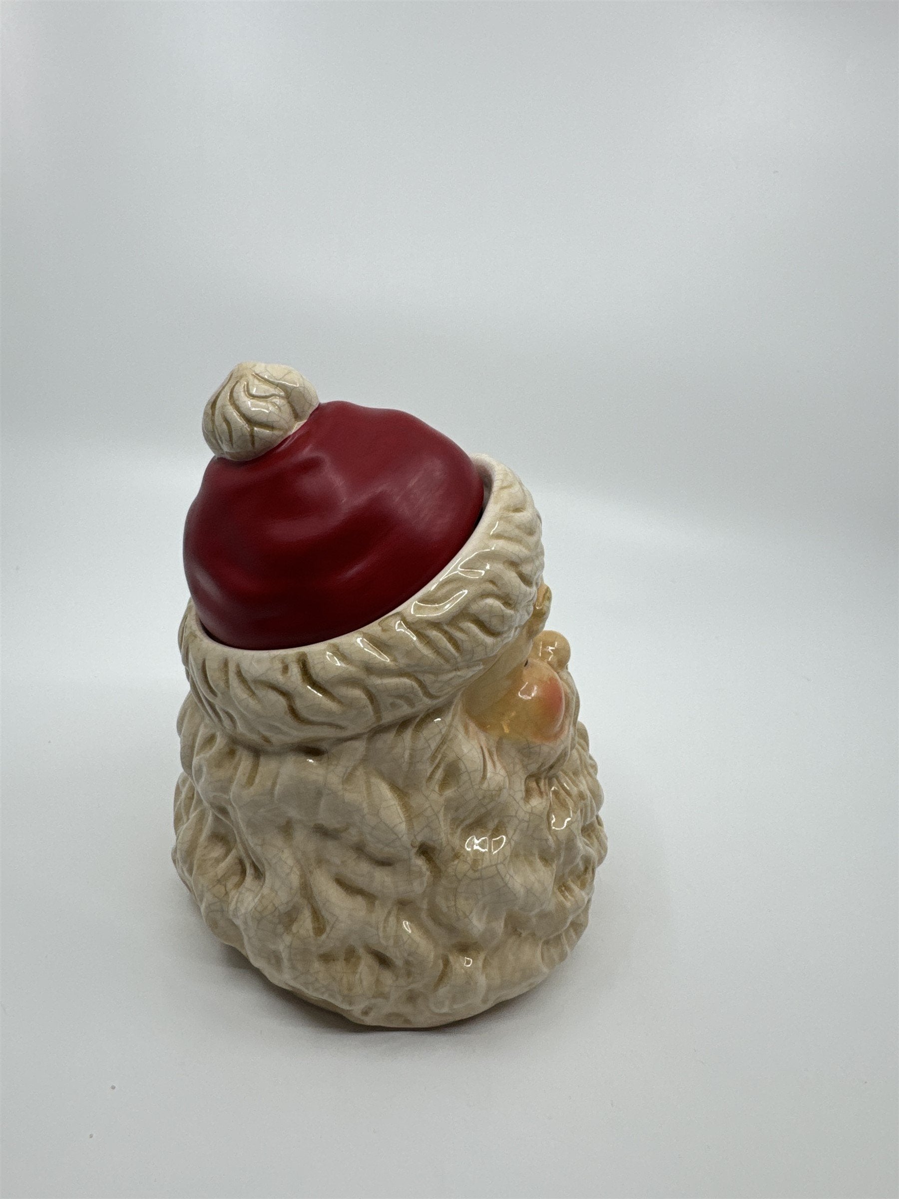 Vintage Dept 56 Emptied Santa Candle /w Red Hat Ceramic Crazed Candleware Rare