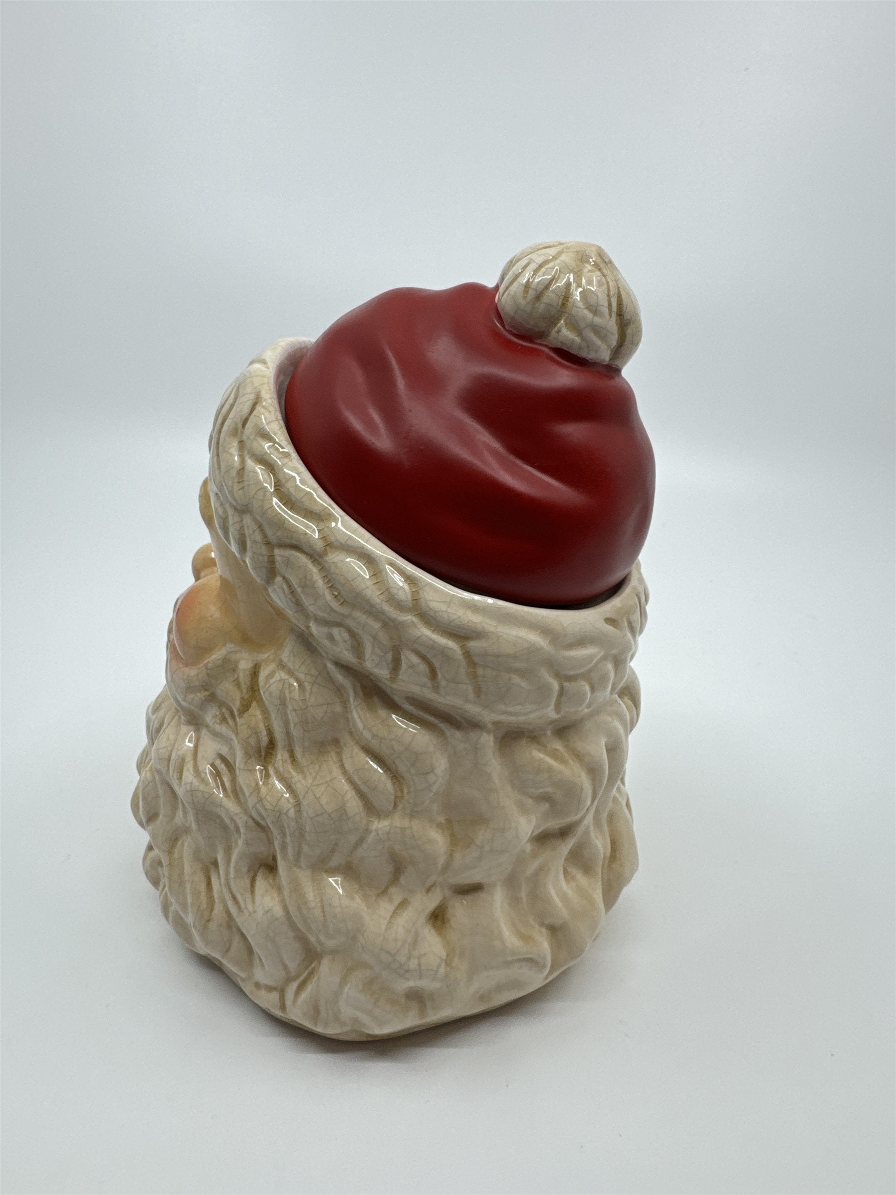 Vintage Dept 56 Emptied Santa Candle /w Red Hat Ceramic Crazed Candleware Rare