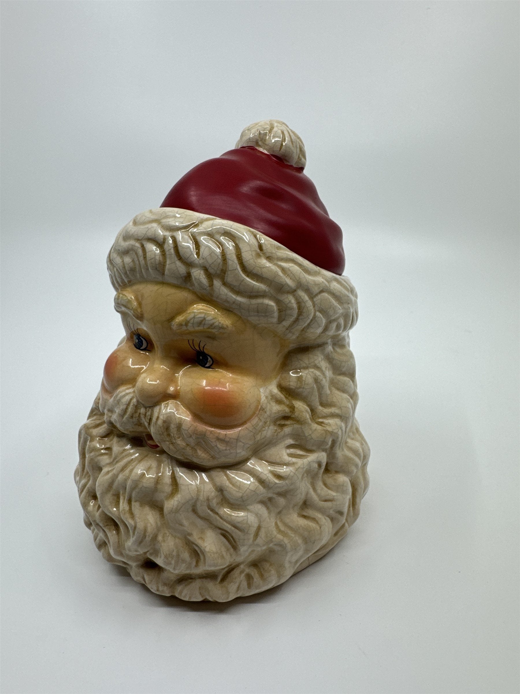 Vintage Dept 56 Emptied Santa Candle /w Red Hat Ceramic Crazed Candleware Rare