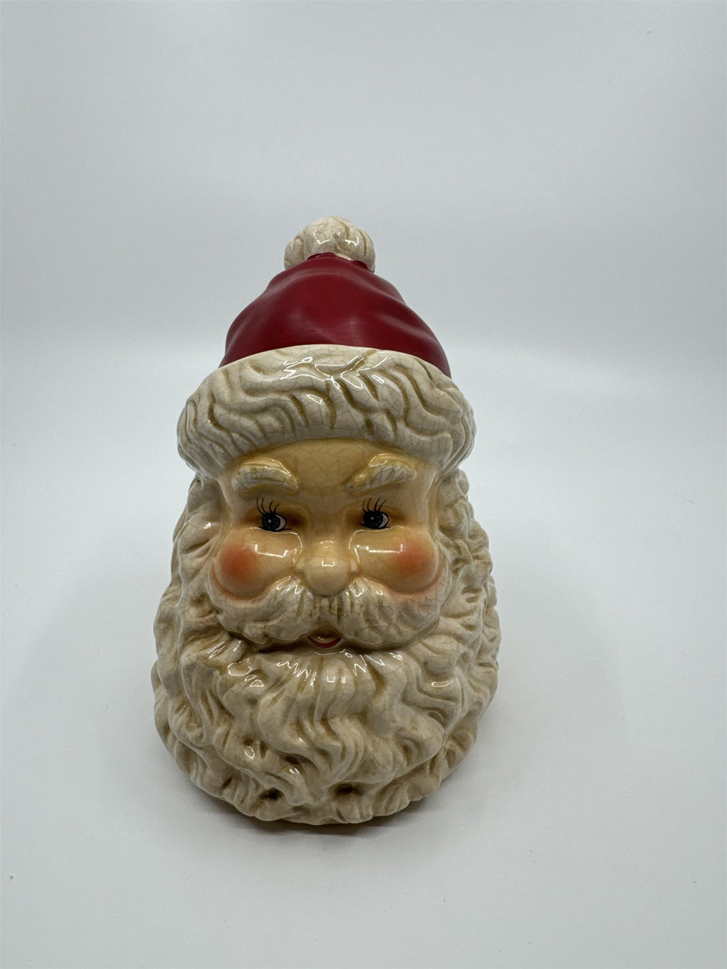 Vintage Dept 56 Emptied Santa Candle /w Red Hat Ceramic Crazed Candleware Rare