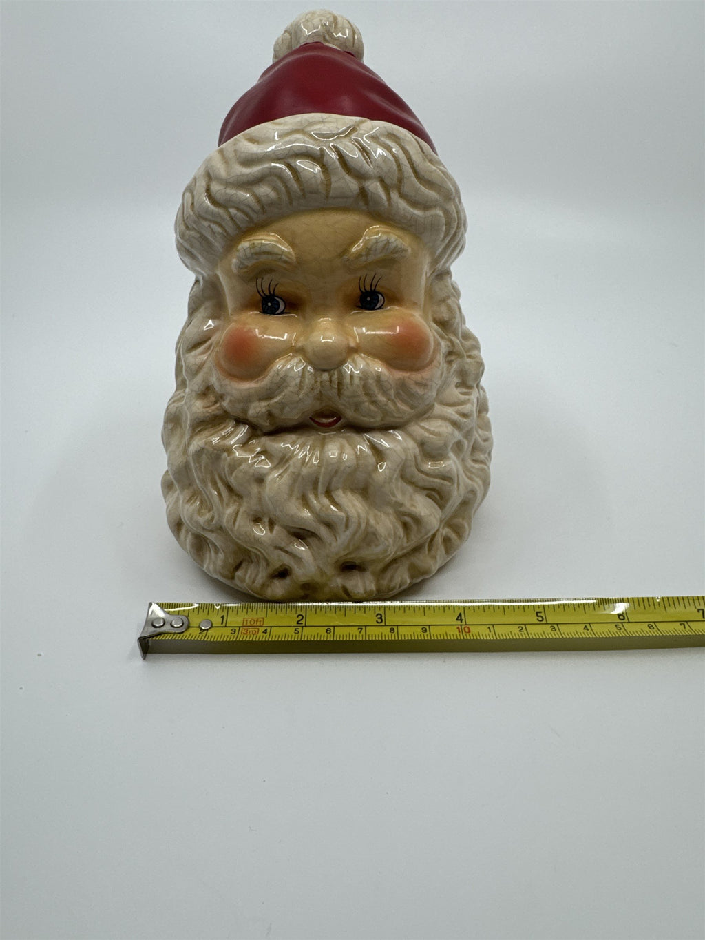 Vintage Dept 56 Emptied Santa Candle /w Red Hat Ceramic Crazed Candleware Rare