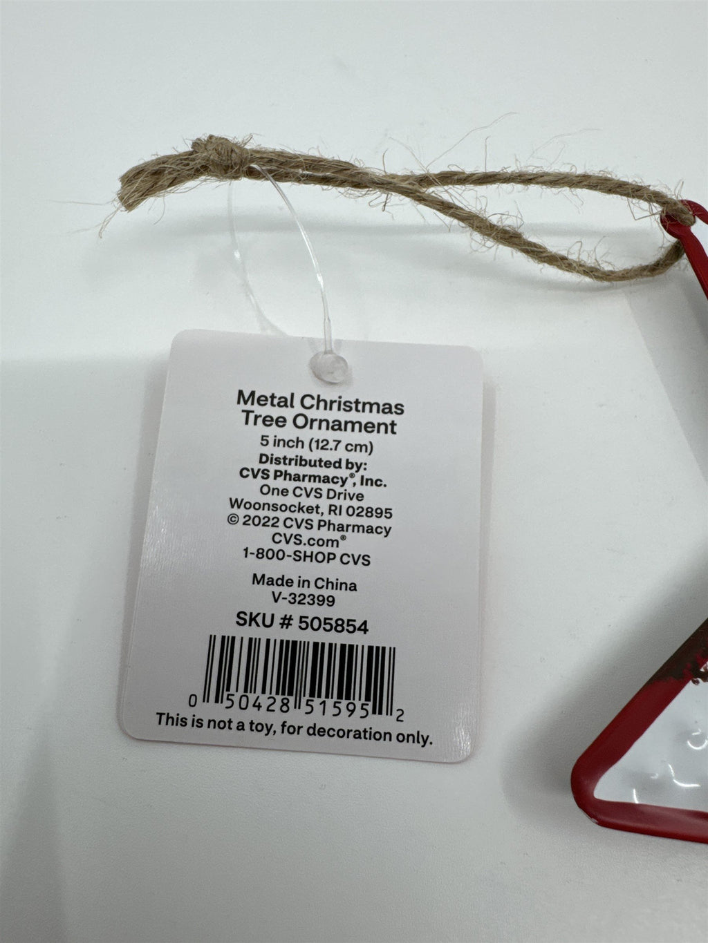 Joy 5" Star-Shaped Metal Christmas Tree Ornament White and Red Star Merry Brite