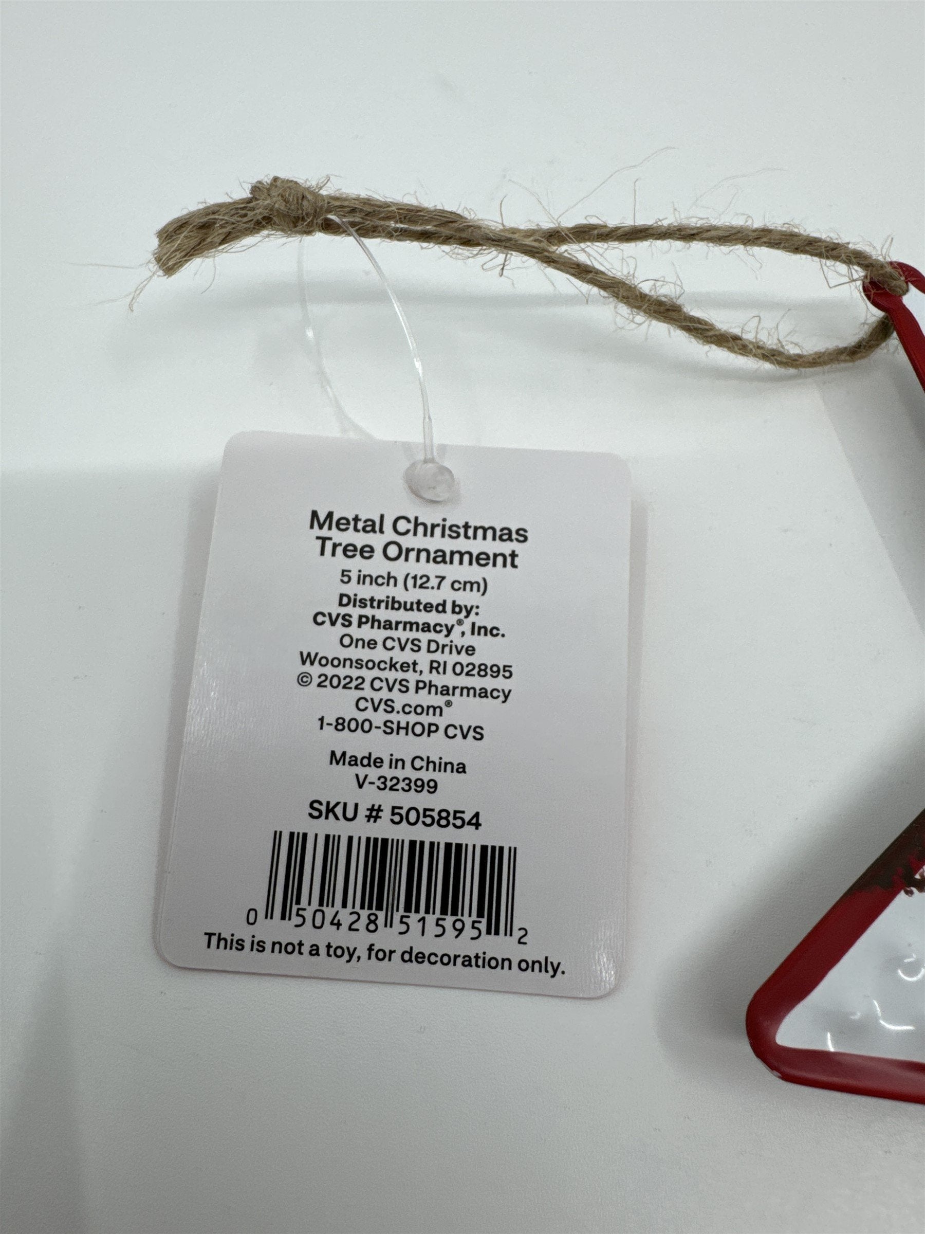 Joy 5" Star-Shaped Metal Christmas Tree Ornament White and Red Star Merry Brite