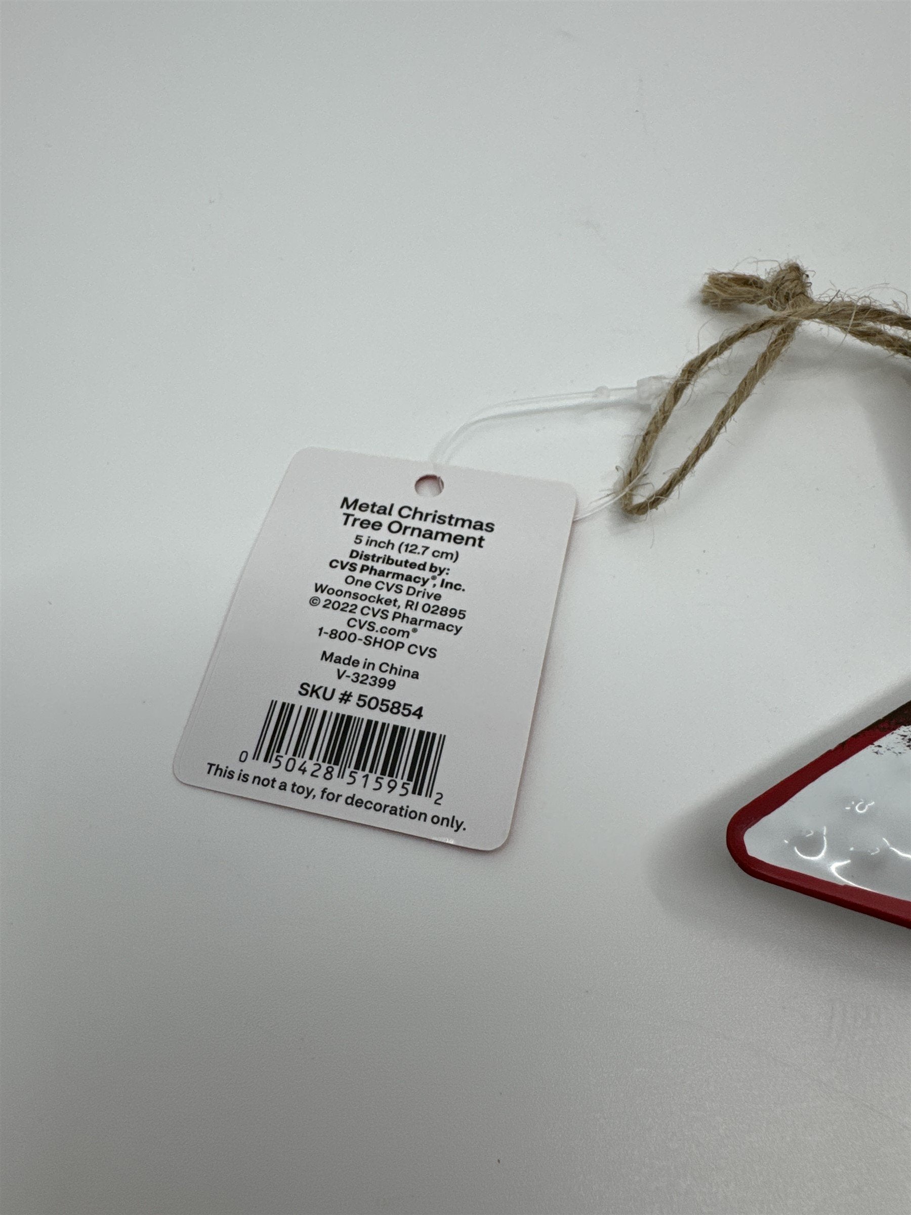 Joy 5" Star-Shaped Metal Christmas Tree Ornament White and Red Star Merry Brite