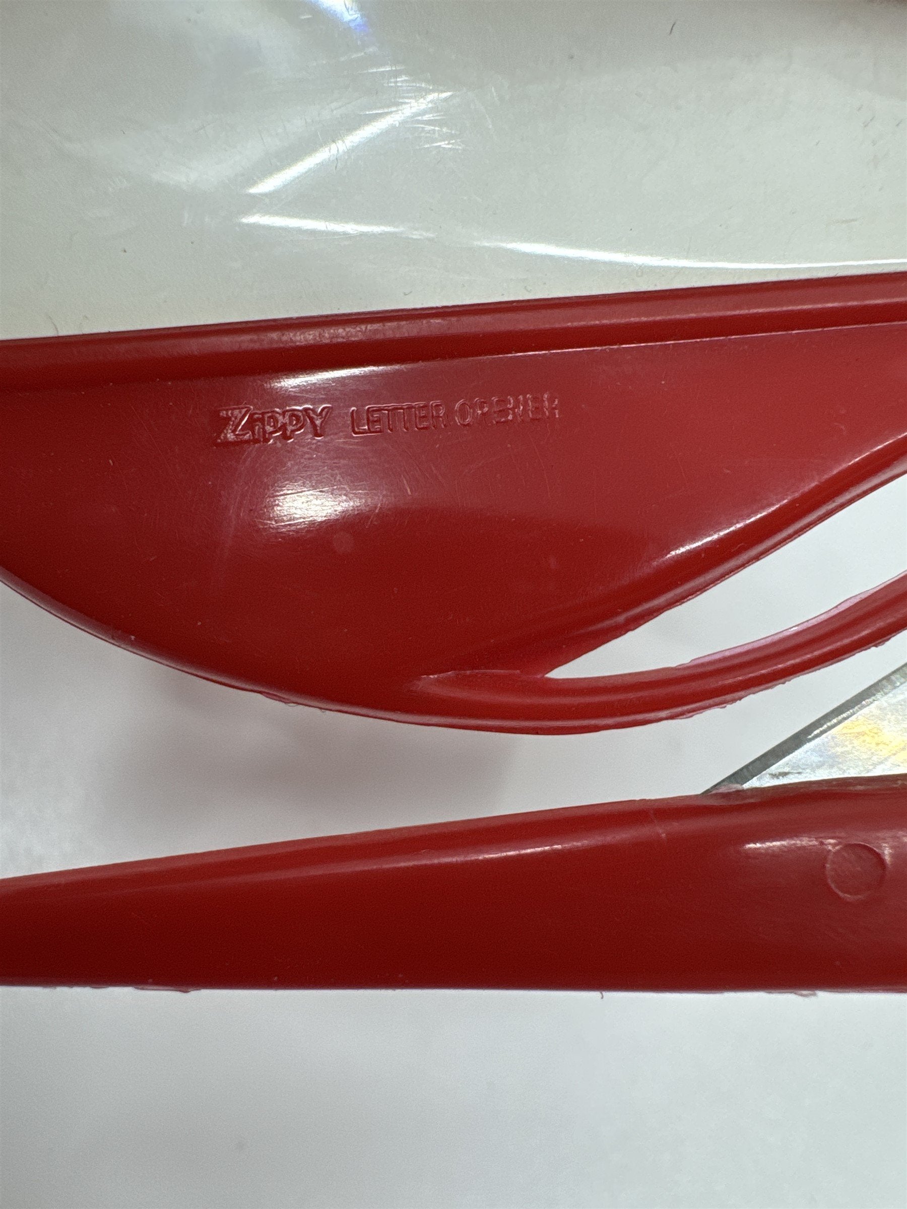 Vintage Red Zippy Letter Opener Made in USA /w Blank Advertising Window