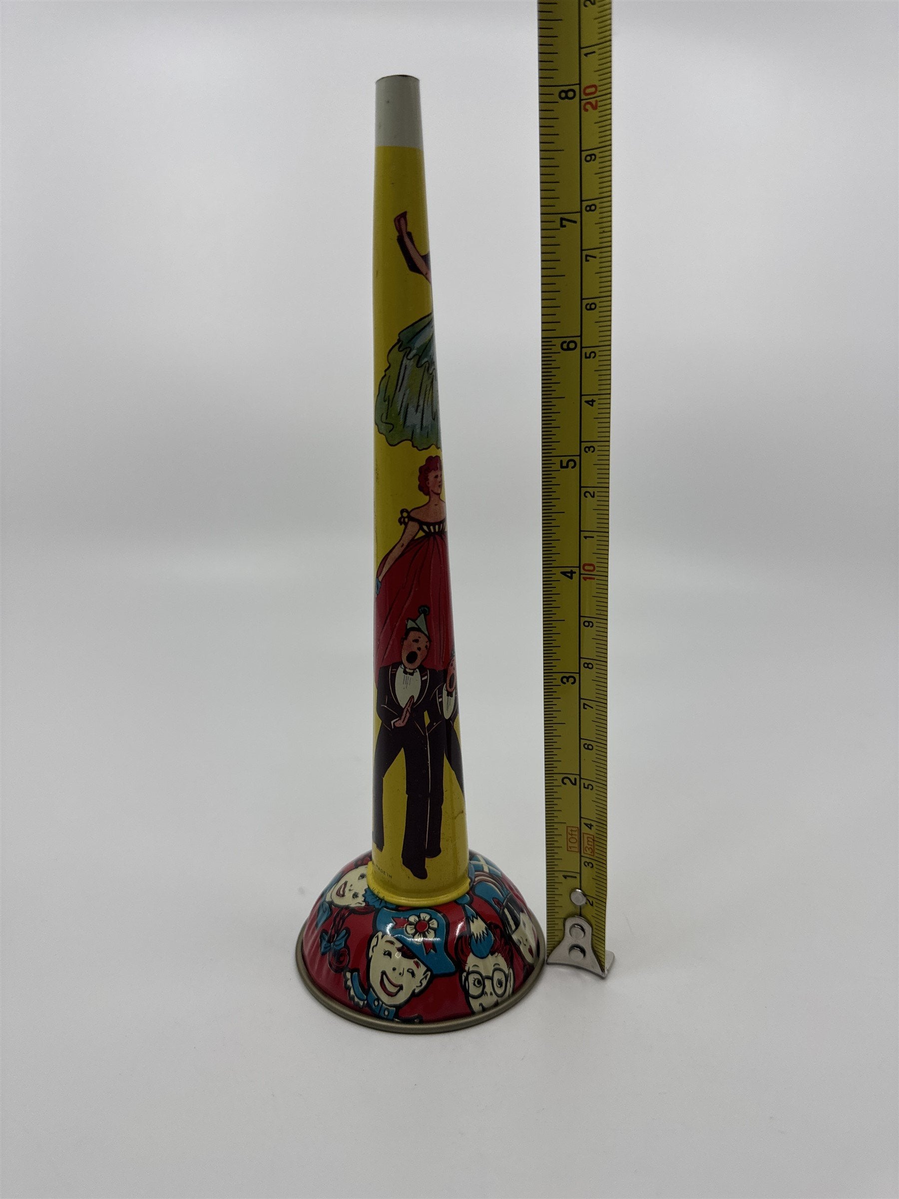 Vintage 1950s Tin Litho Noisemaker Metal Horn (Missing Buzzer) Kids Dancers Ball