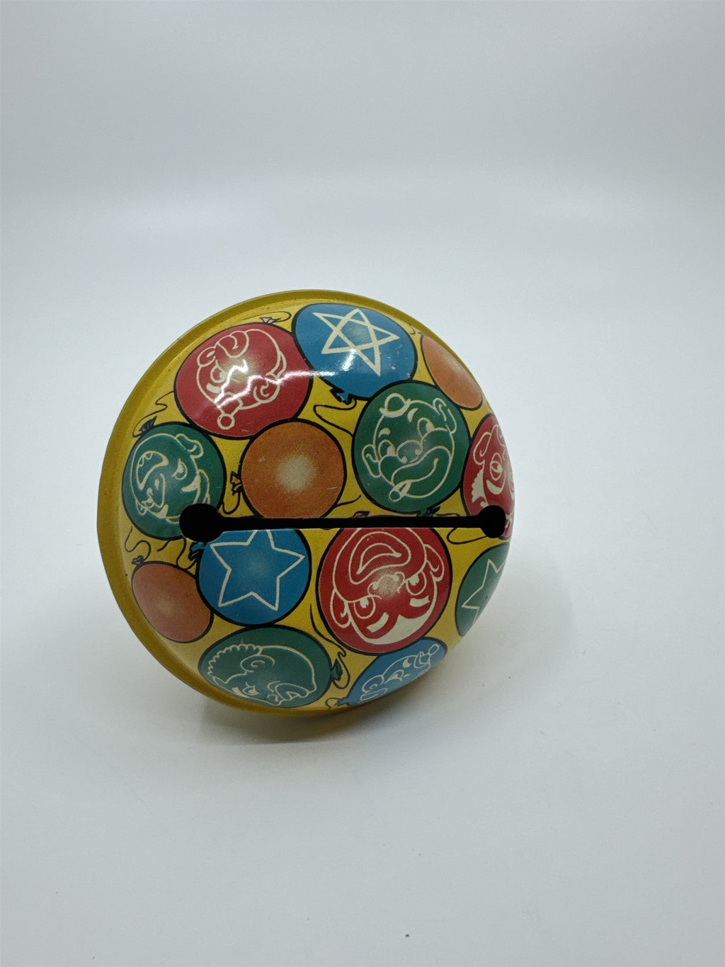 Vintage 1950s Tin Litho Noisemaker USA Balloons Clowns and Stars