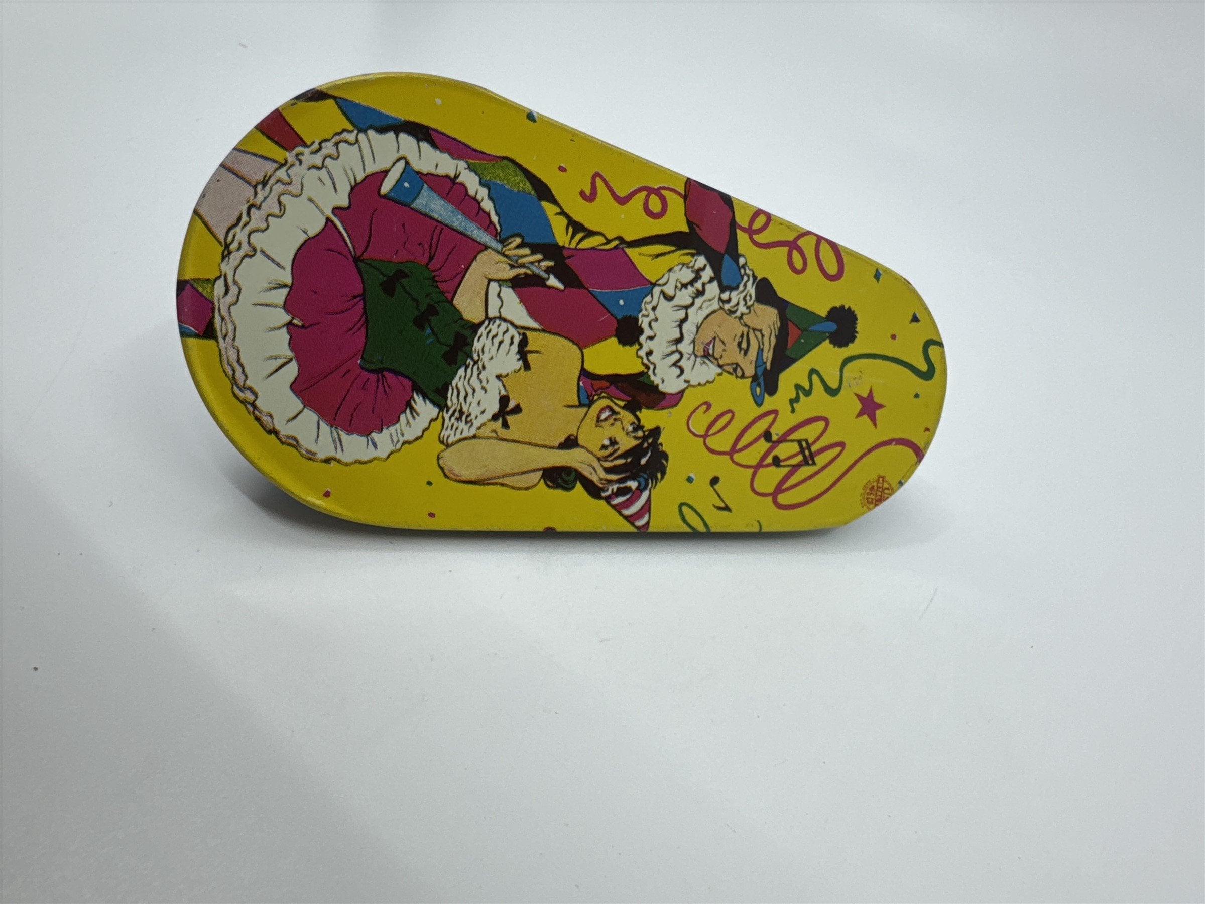 Vintage 1950s Tin Litho Winding Noisemaker USA US Metal Toy Mfg Co Two Clowns