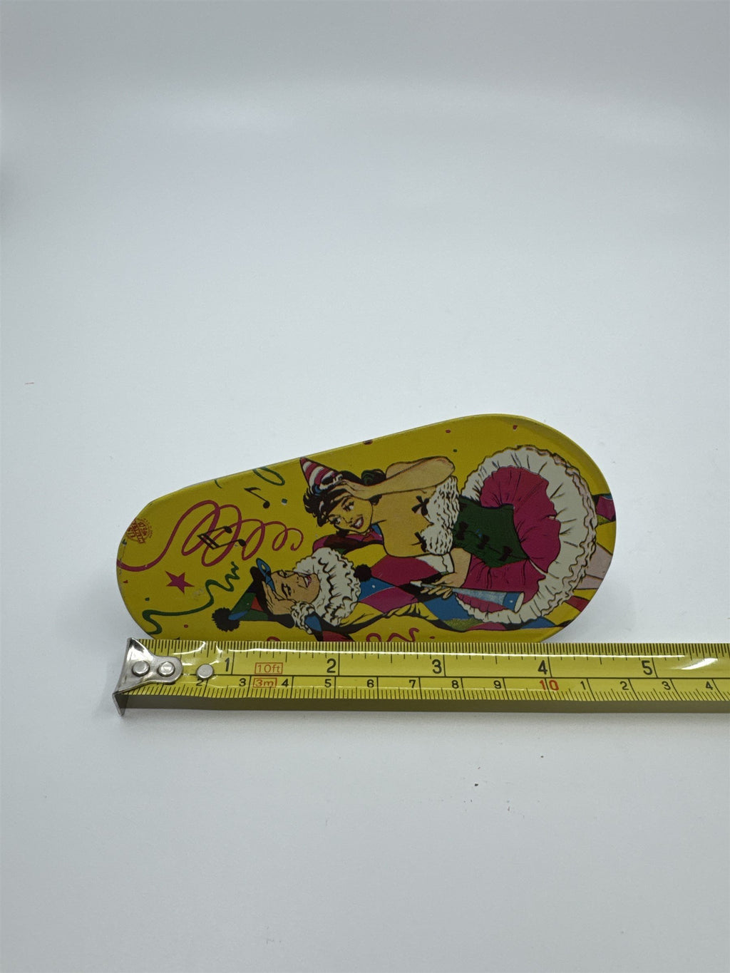 Vintage 1950s Tin Litho Winding Noisemaker USA US Metal Toy Mfg Co Two Clowns