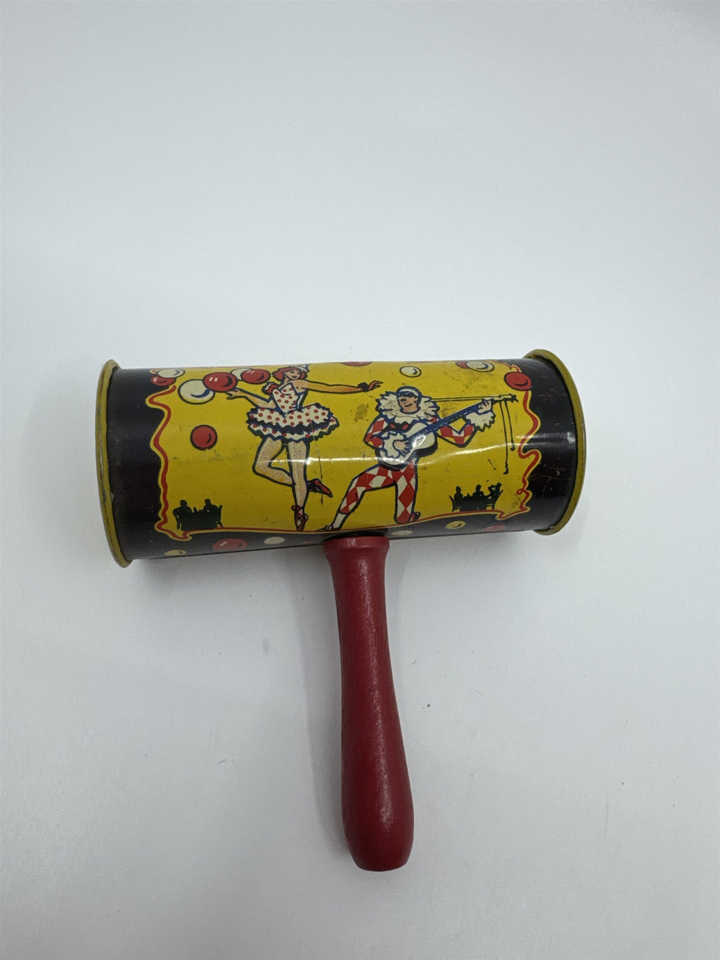 Kirchhof 1950s Tin Litho Toy Noisemaker Newark NJ USA Musical Clowns /w Balloons