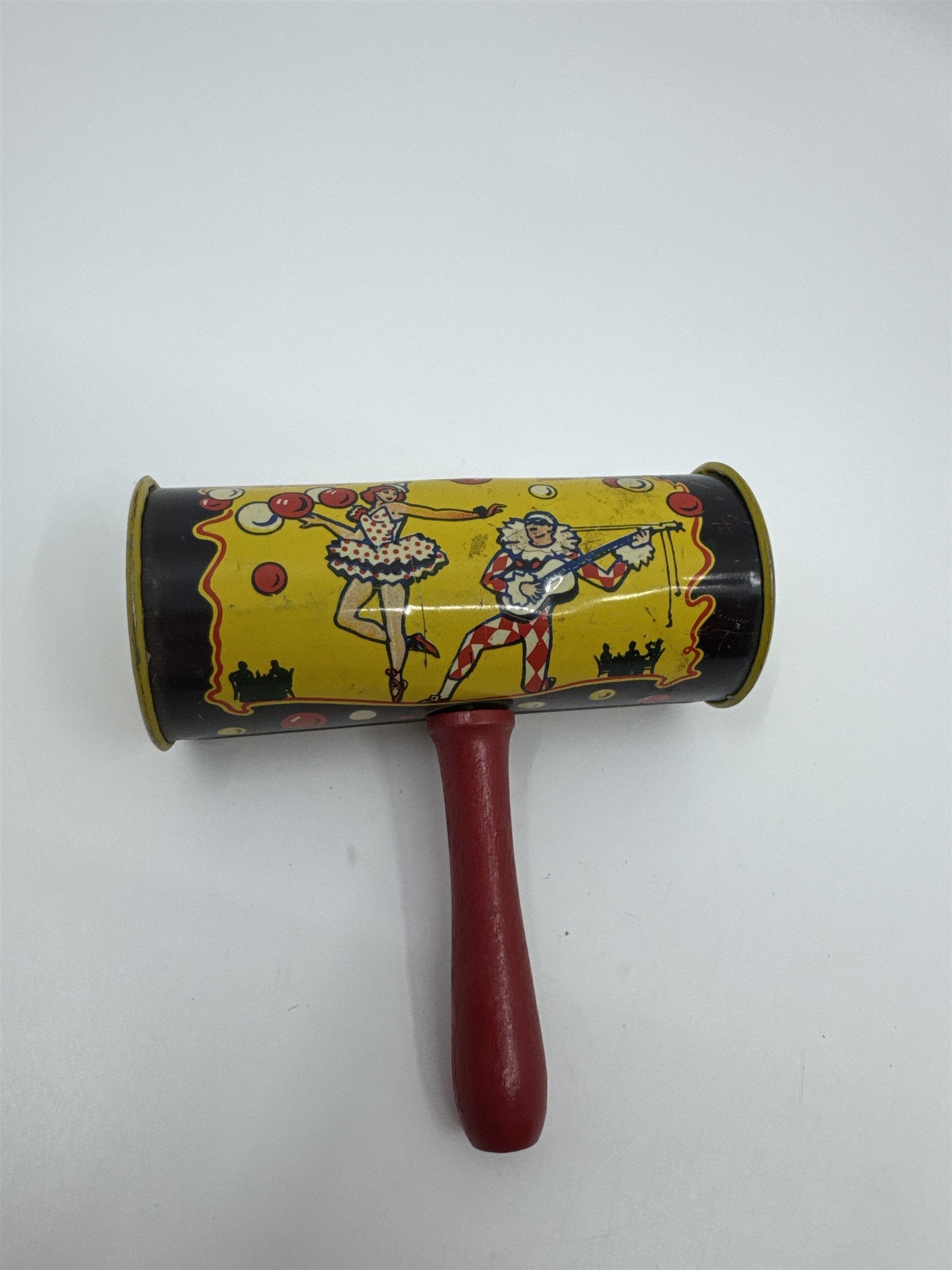 Kirchhof 1950s Tin Litho Toy Noisemaker Newark NJ USA Musical Clowns /w Balloons