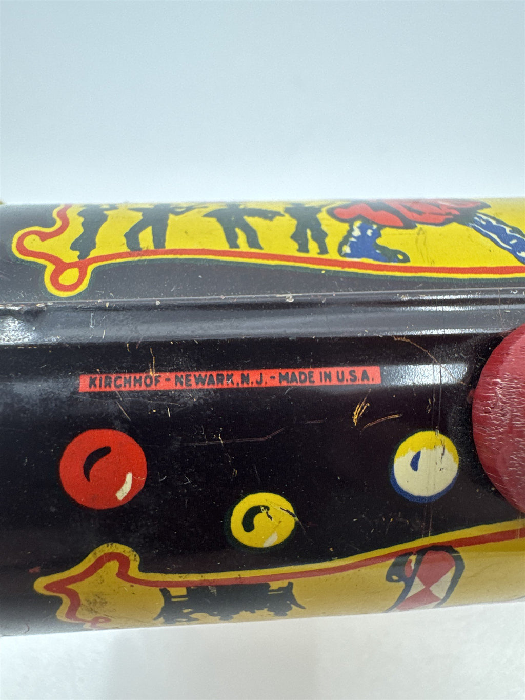 Kirchhof 1950s Tin Litho Toy Noisemaker Newark NJ USA Musical Clowns /w Balloons