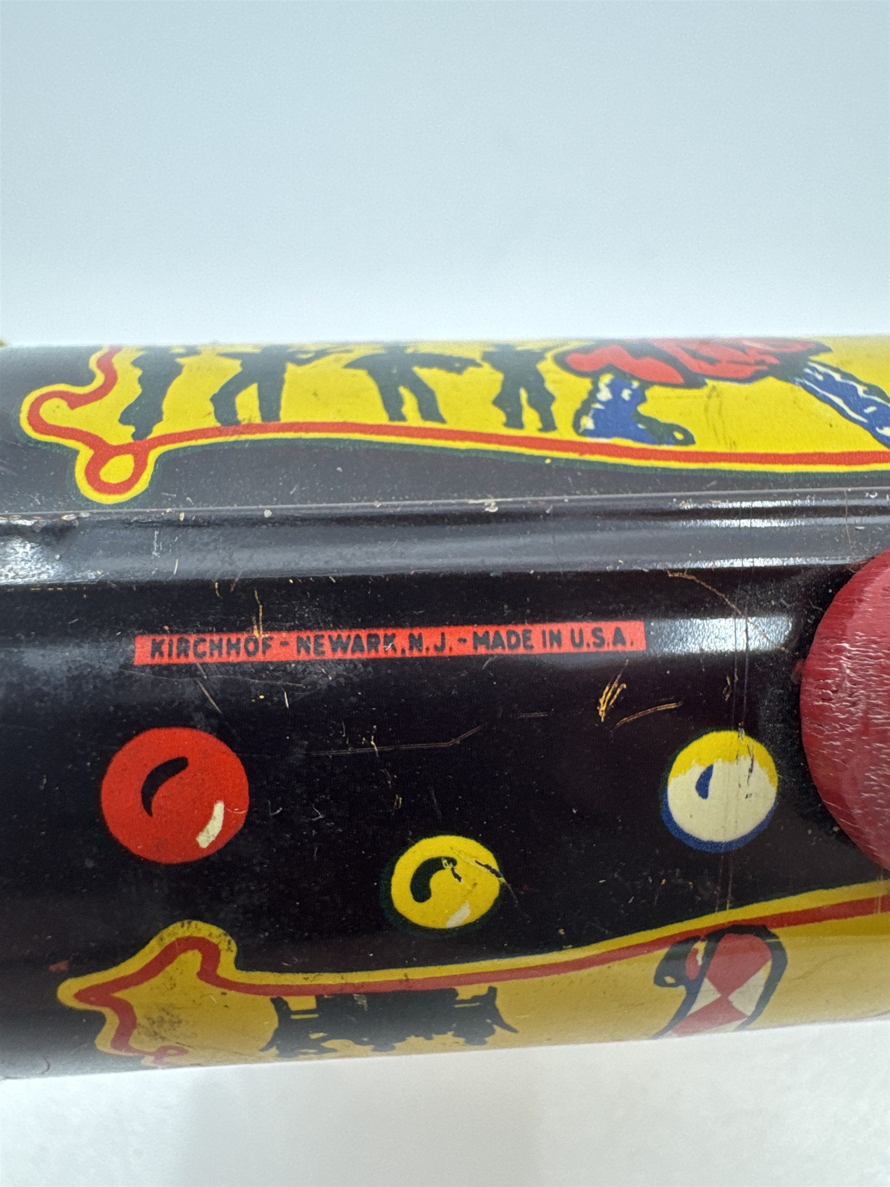 Kirchhof 1950s Tin Litho Toy Noisemaker Newark NJ USA Musical Clowns /w Balloons
