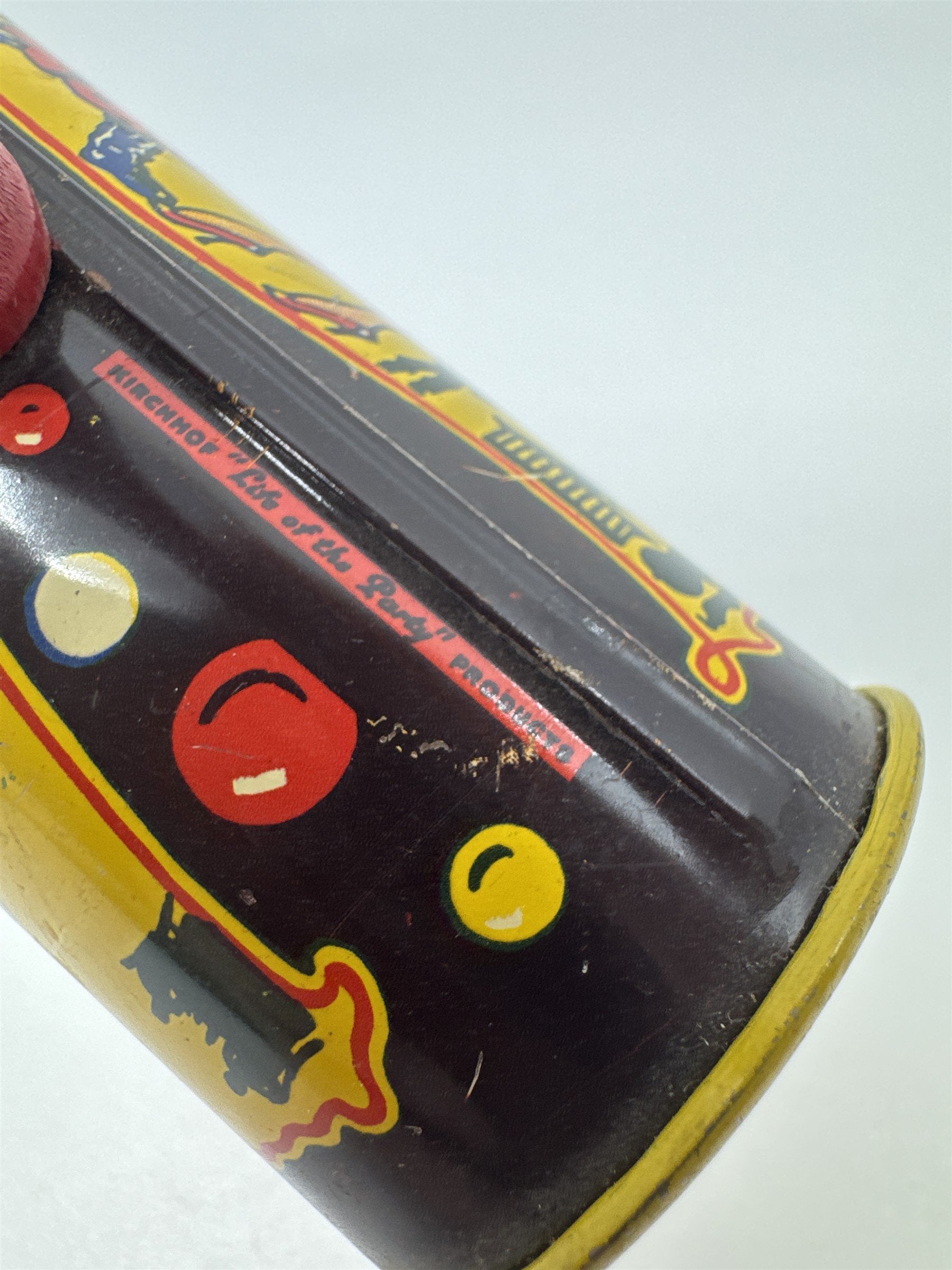 Kirchhof 1950s Tin Litho Toy Noisemaker Newark NJ USA Musical Clowns /w Balloons