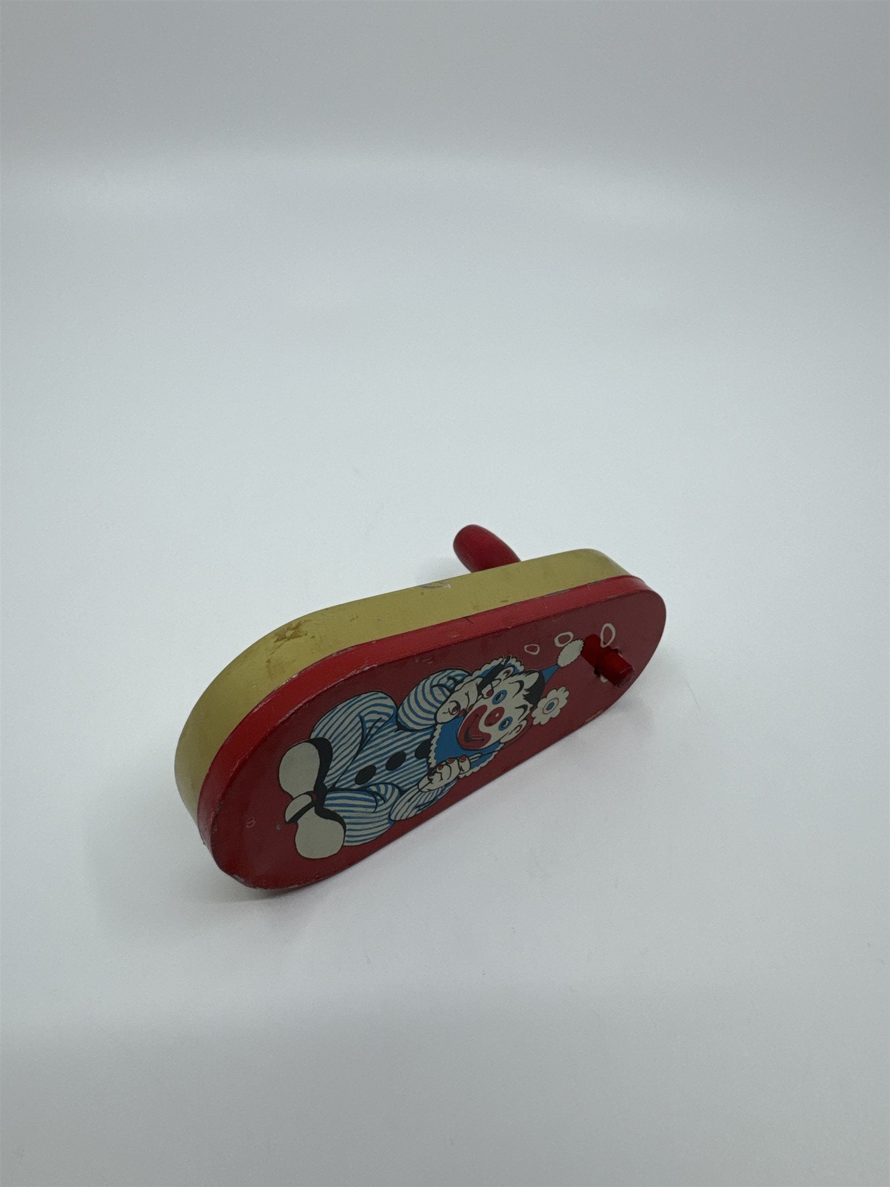 Vintage 1950s Tin Litho Winding Noisemaker USA Cigar Rings Smoking Clown Flower