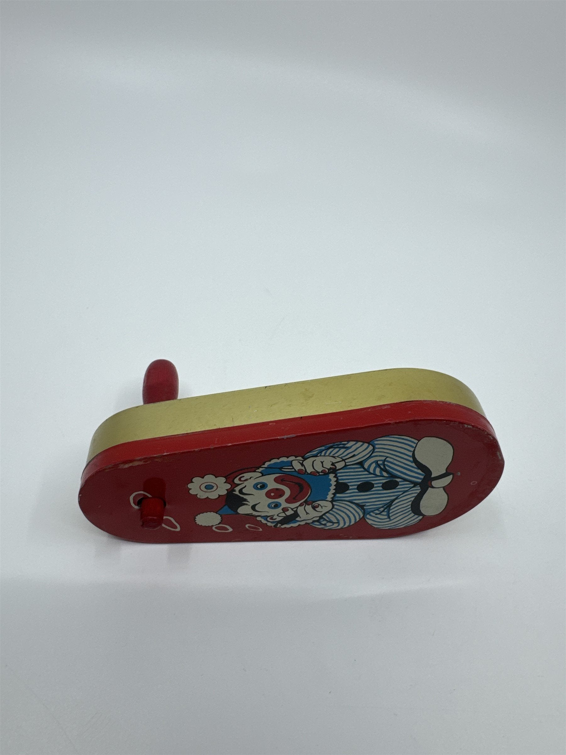 Vintage 1950s Tin Litho Winding Noisemaker USA Cigar Rings Smoking Clown Flower
