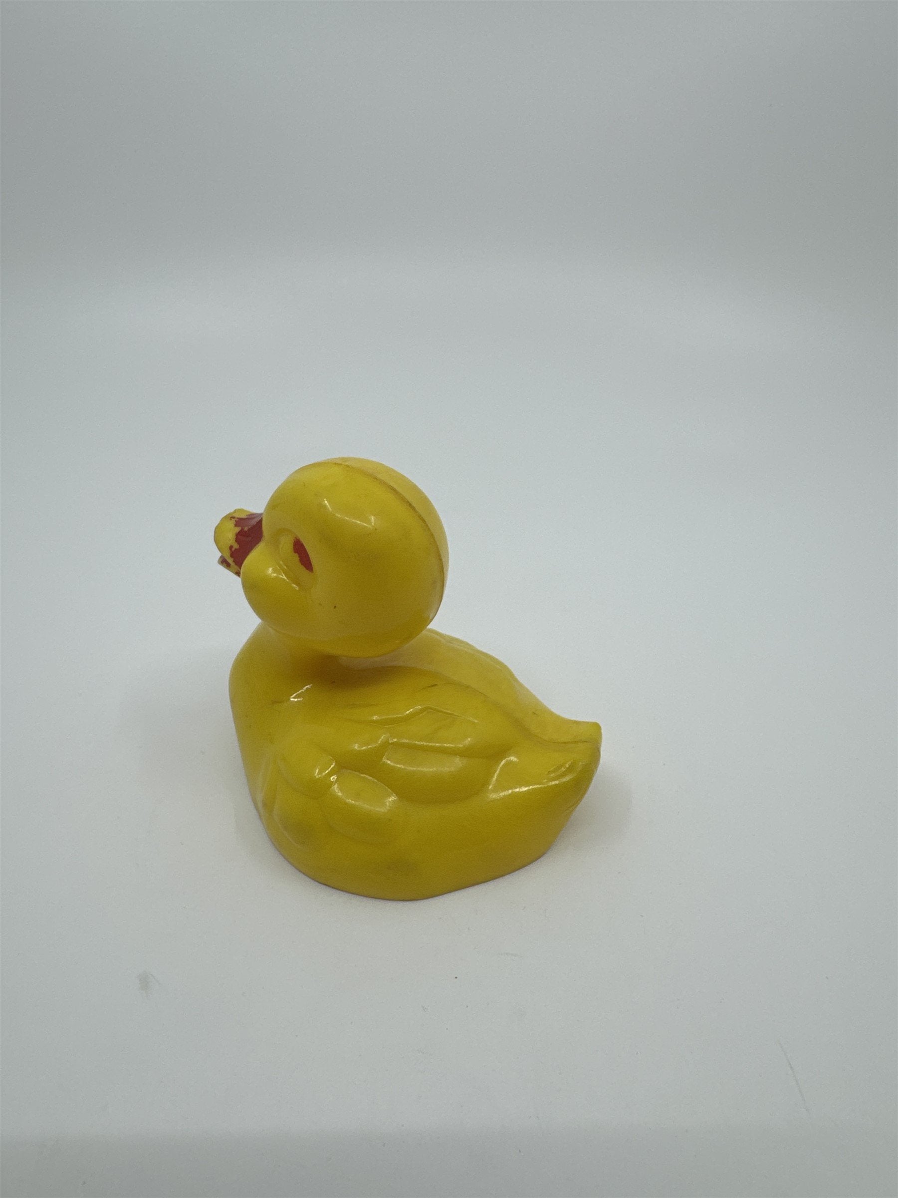 Irwin Vintage Hard Plastic Duck Baby Rattle Toy Yellow Plastic Noisemaker 50s 60