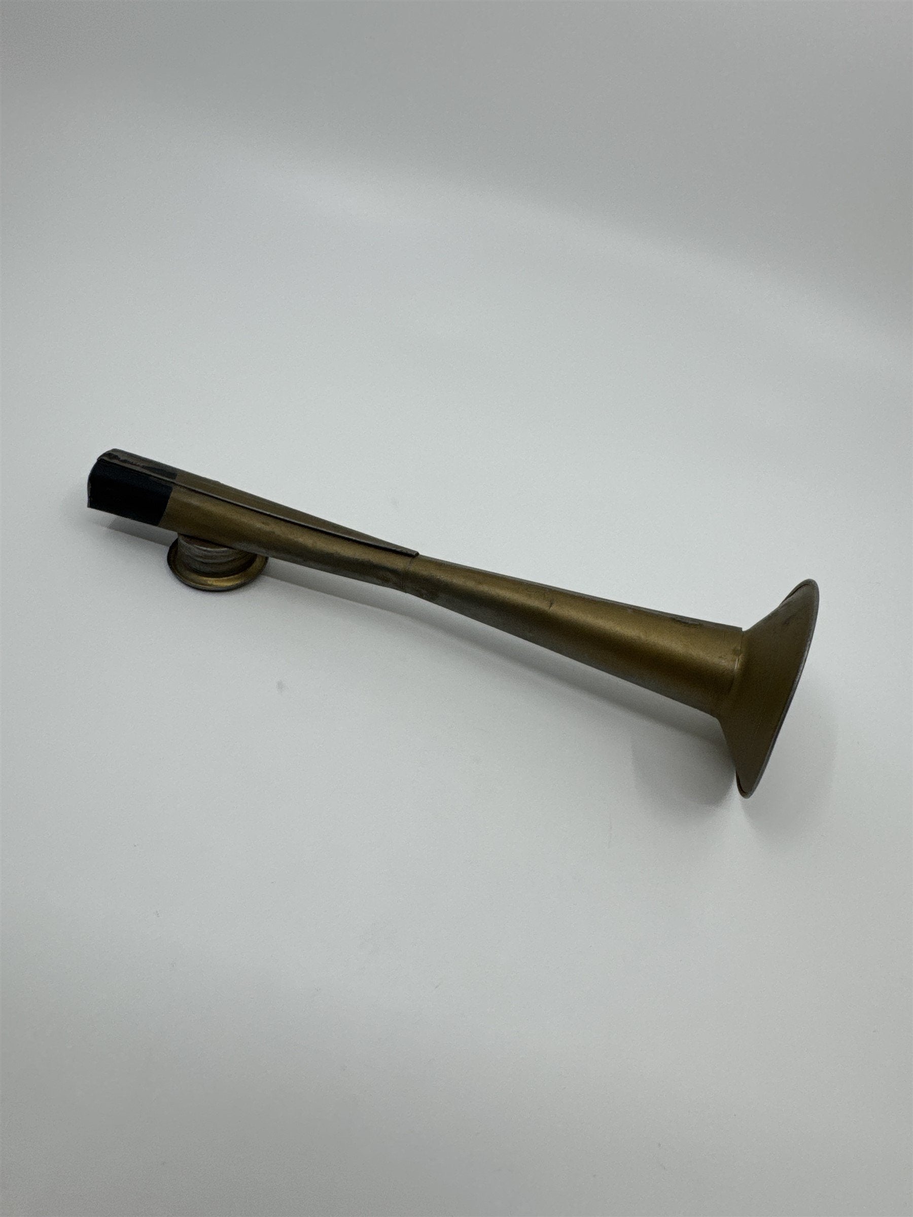 Vintage 1950s Tin Litho Noisemaker Metal Horn Handmade Black and Gold Toned Toy