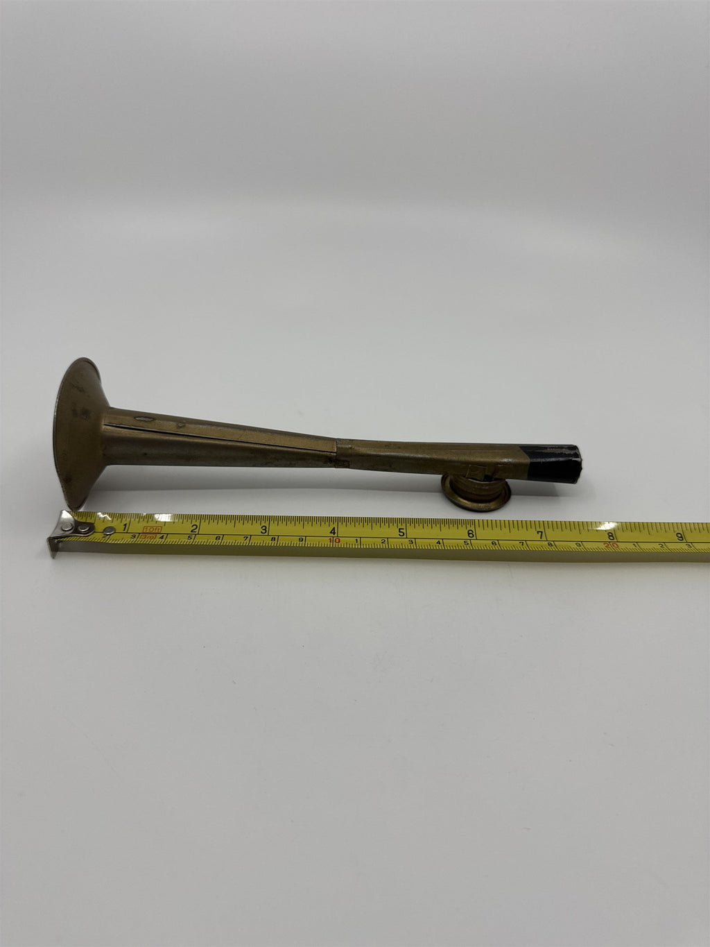 Vintage 1950s Tin Litho Noisemaker Metal Horn Handmade Black and Gold Toned Toy