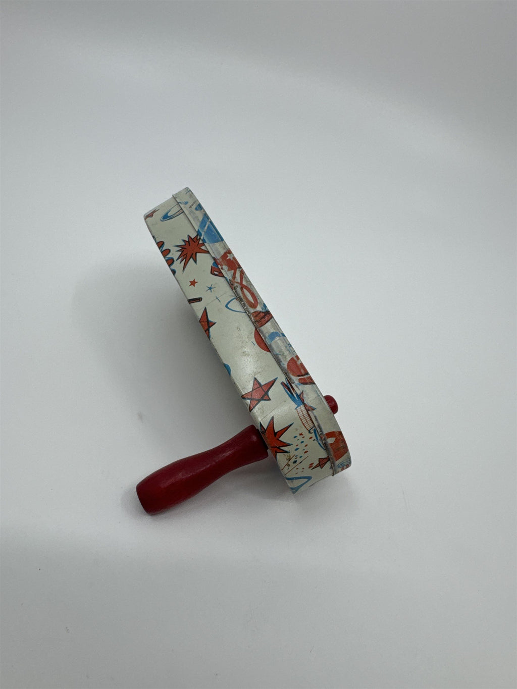 Vintage 1950s Tin Litho Winding Noisemaker USA Clowns and Bells Bangs Booms Pow