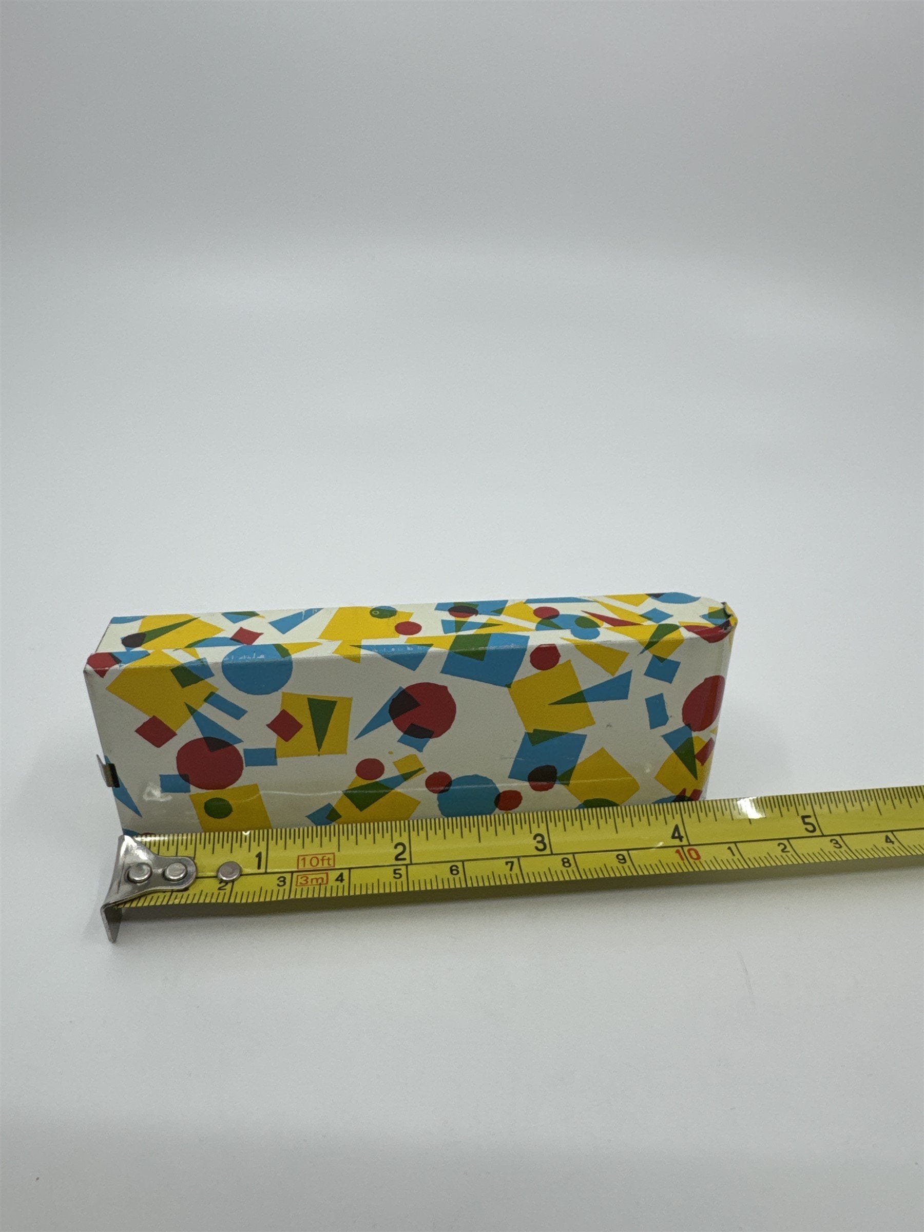 Vintage 1950s Tin Litho Winding Noisemaker USA Geometric Shapes Squares Circles