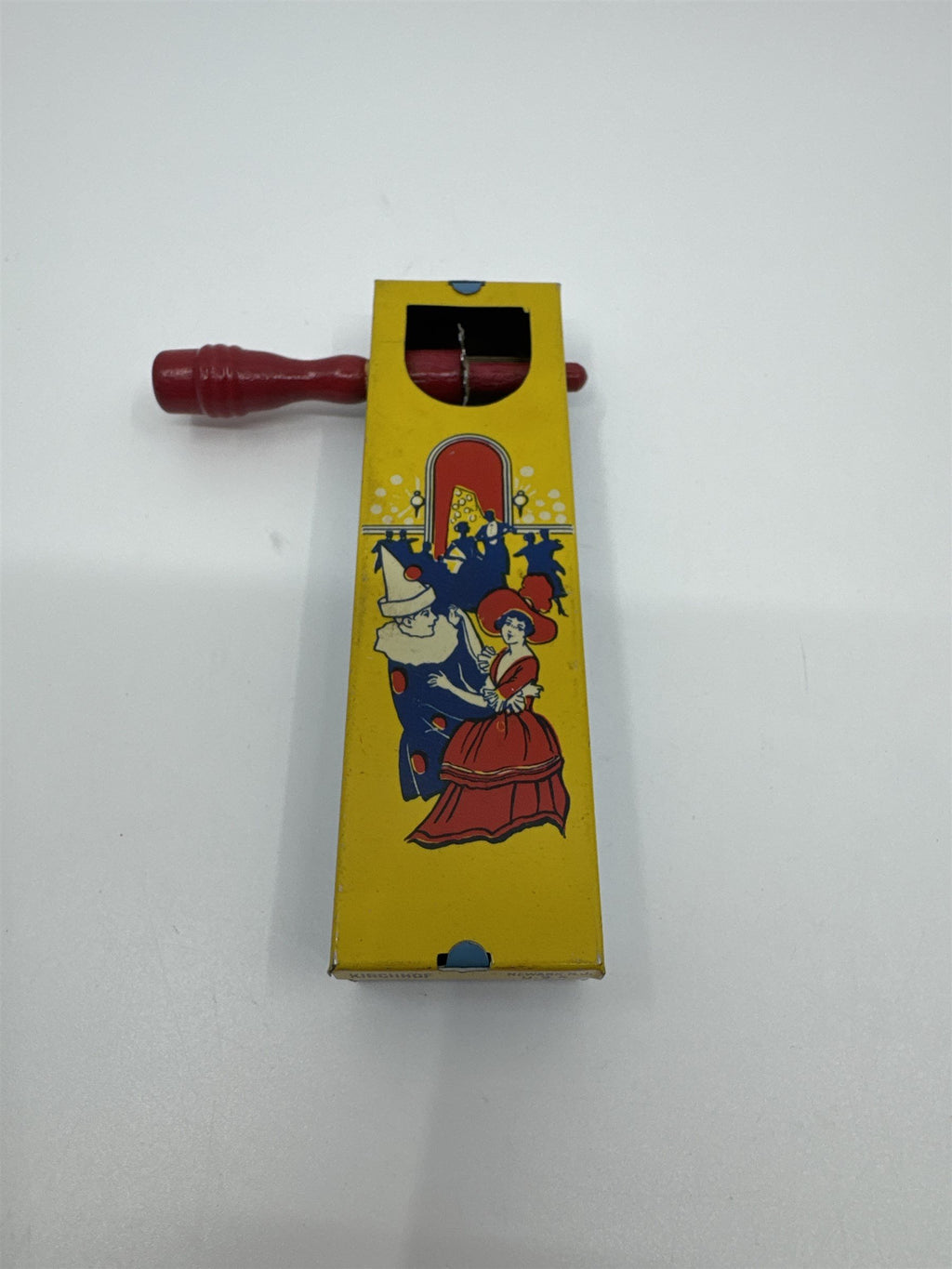 Kirchhof 1950s Tin Litho Winding Noisemaker Newark NJ USA Dancers /w Clown Ball