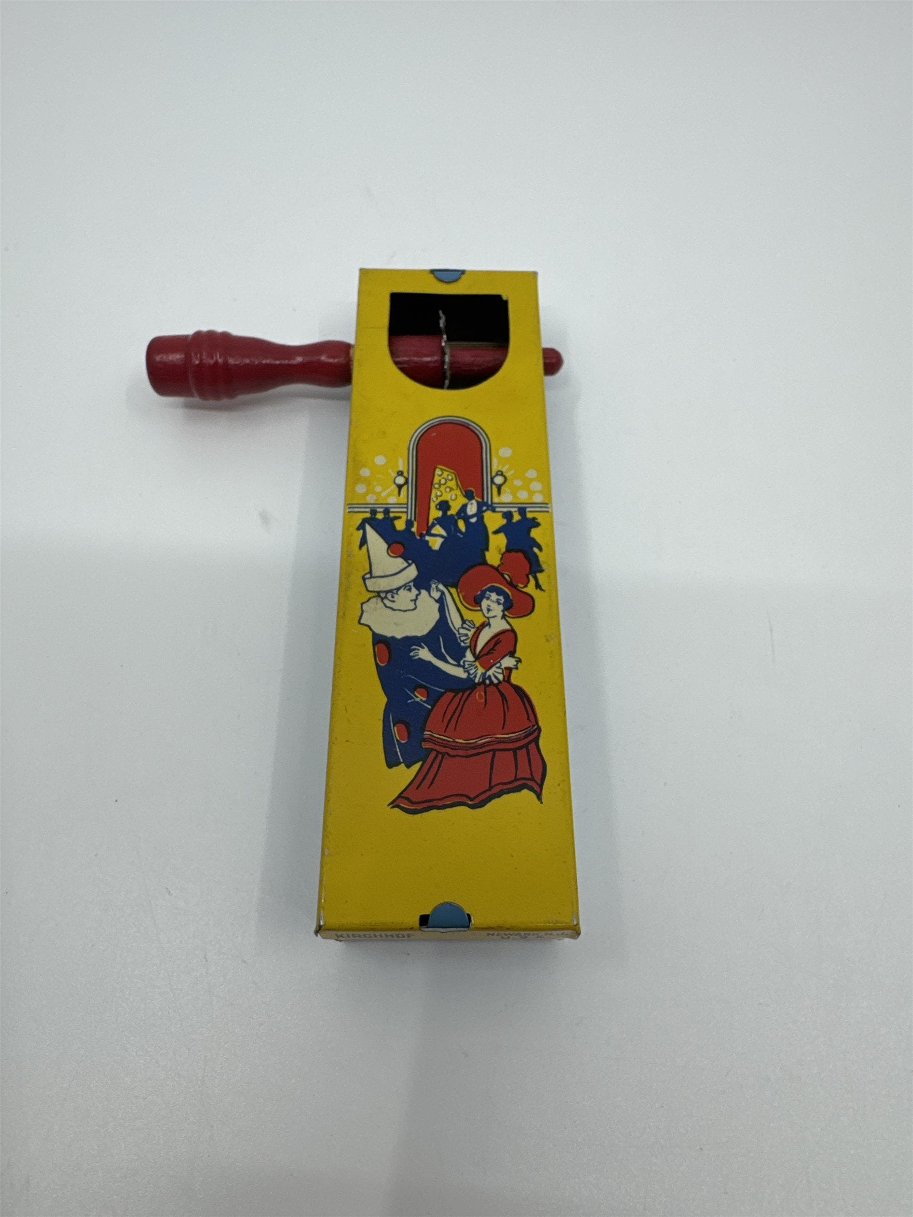Kirchhof 1950s Tin Litho Winding Noisemaker Newark NJ USA Dancers /w Clown Ball