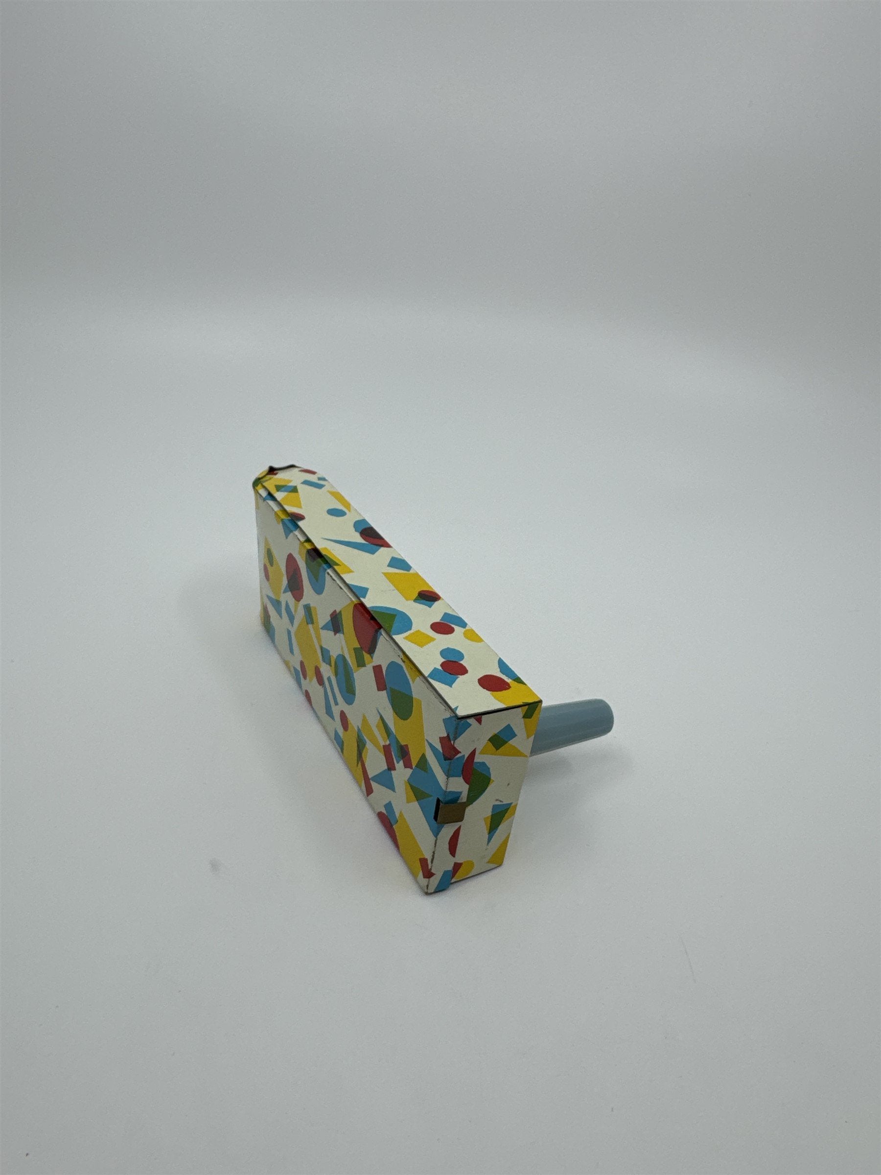 Vintage 1950s Tin Litho Winding Noisemaker USA Geometric Shapes Squares Circles