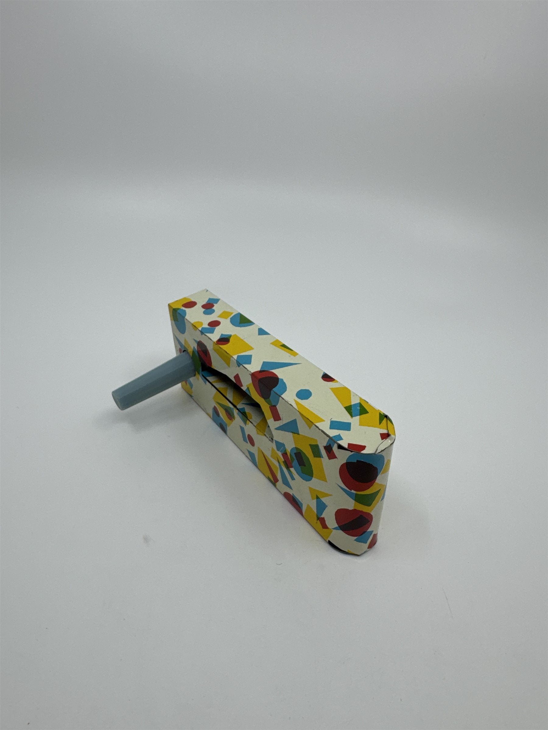 Vintage 1950s Tin Litho Winding Noisemaker USA Geometric Shapes Squares Circles