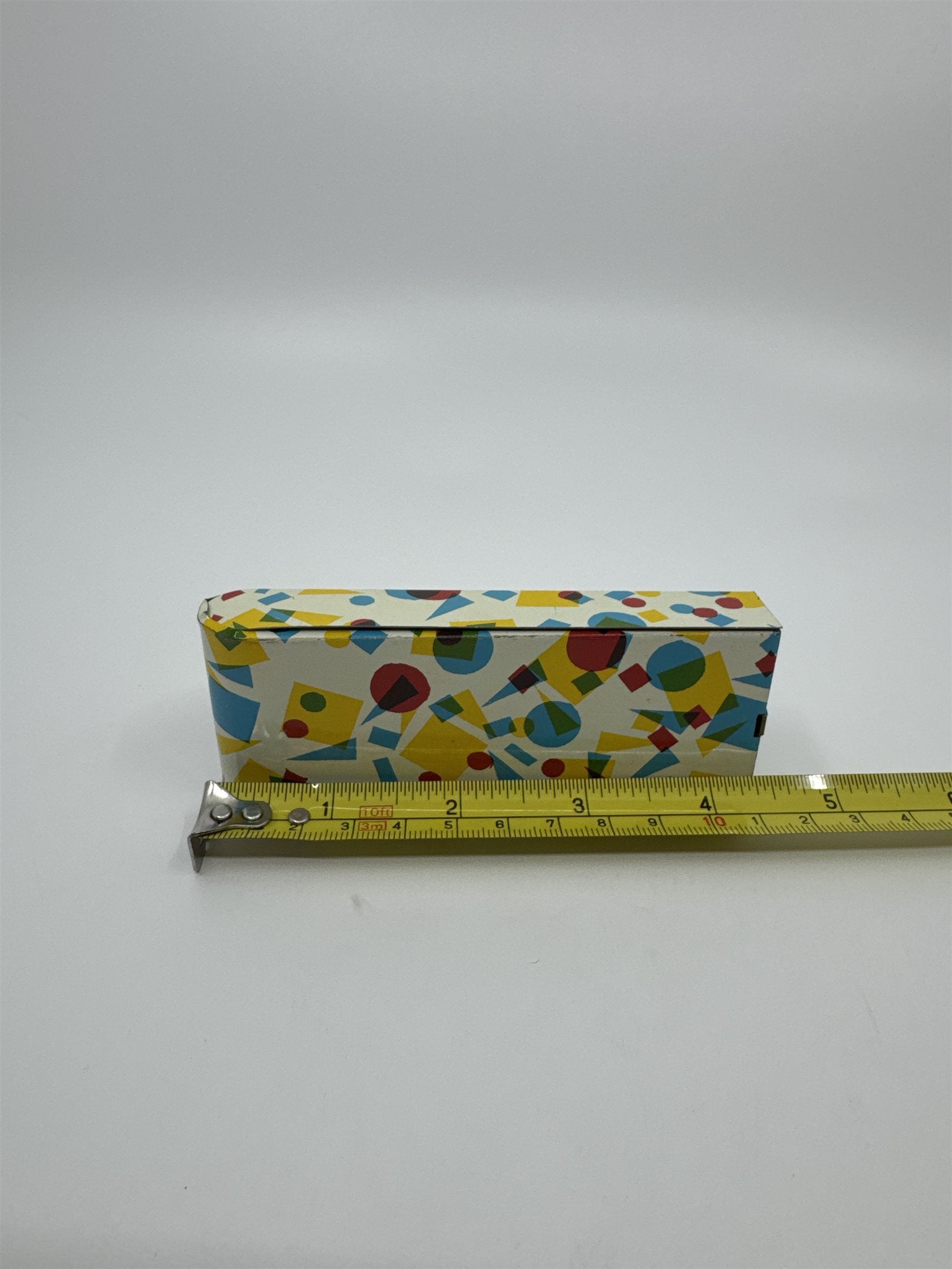Vintage 1950s Tin Litho Winding Noisemaker USA Geometric Shapes Squares Circles