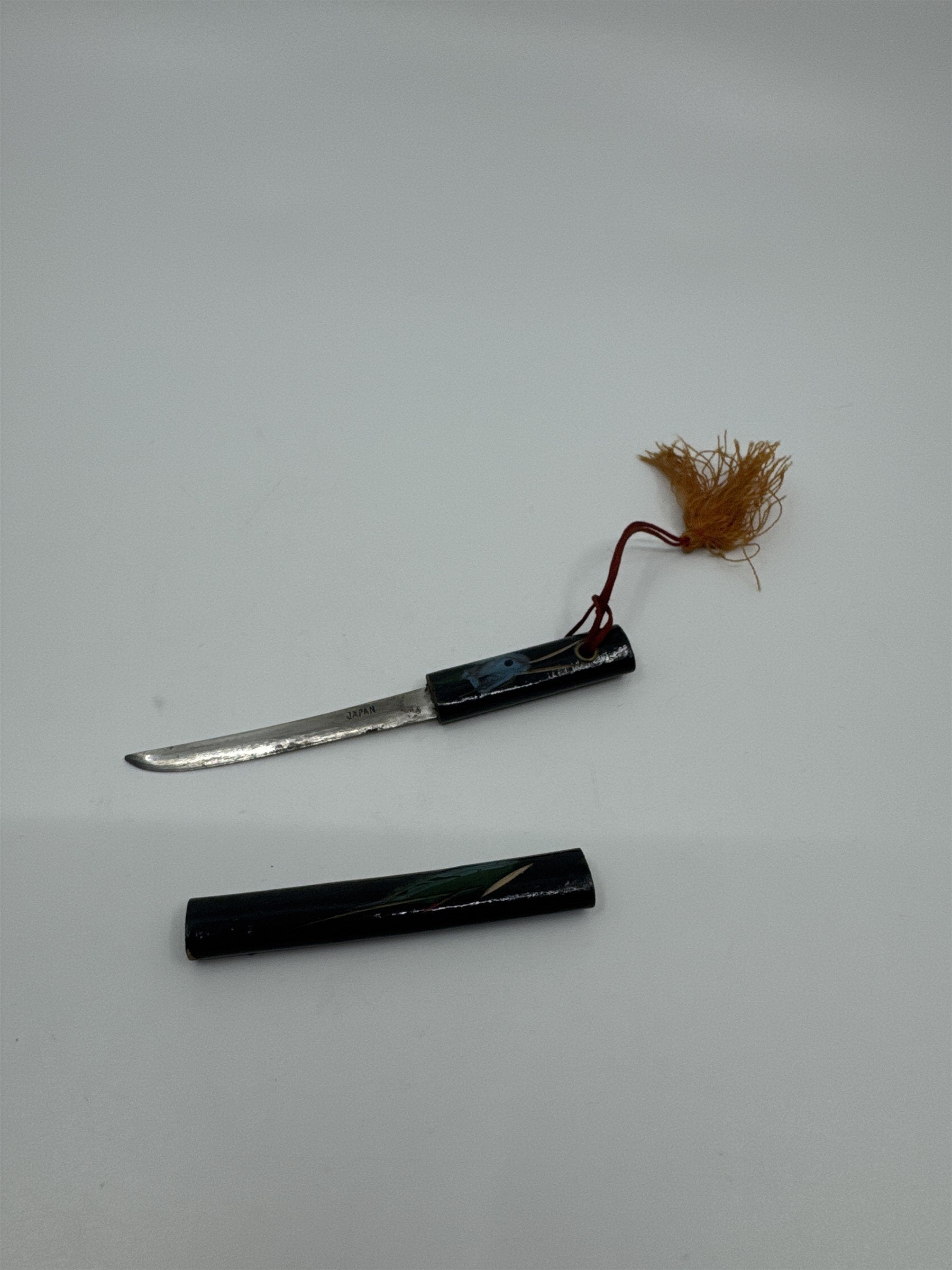 Vintage Japanese Miniature Samurai Katana Sword Letter Opener Knife Bird Painted