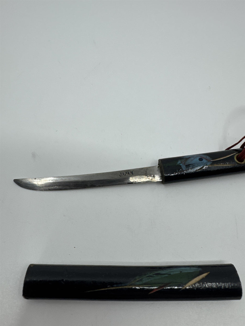 Vintage Japanese Miniature Samurai Katana Sword Letter Opener Knife Bird Painted