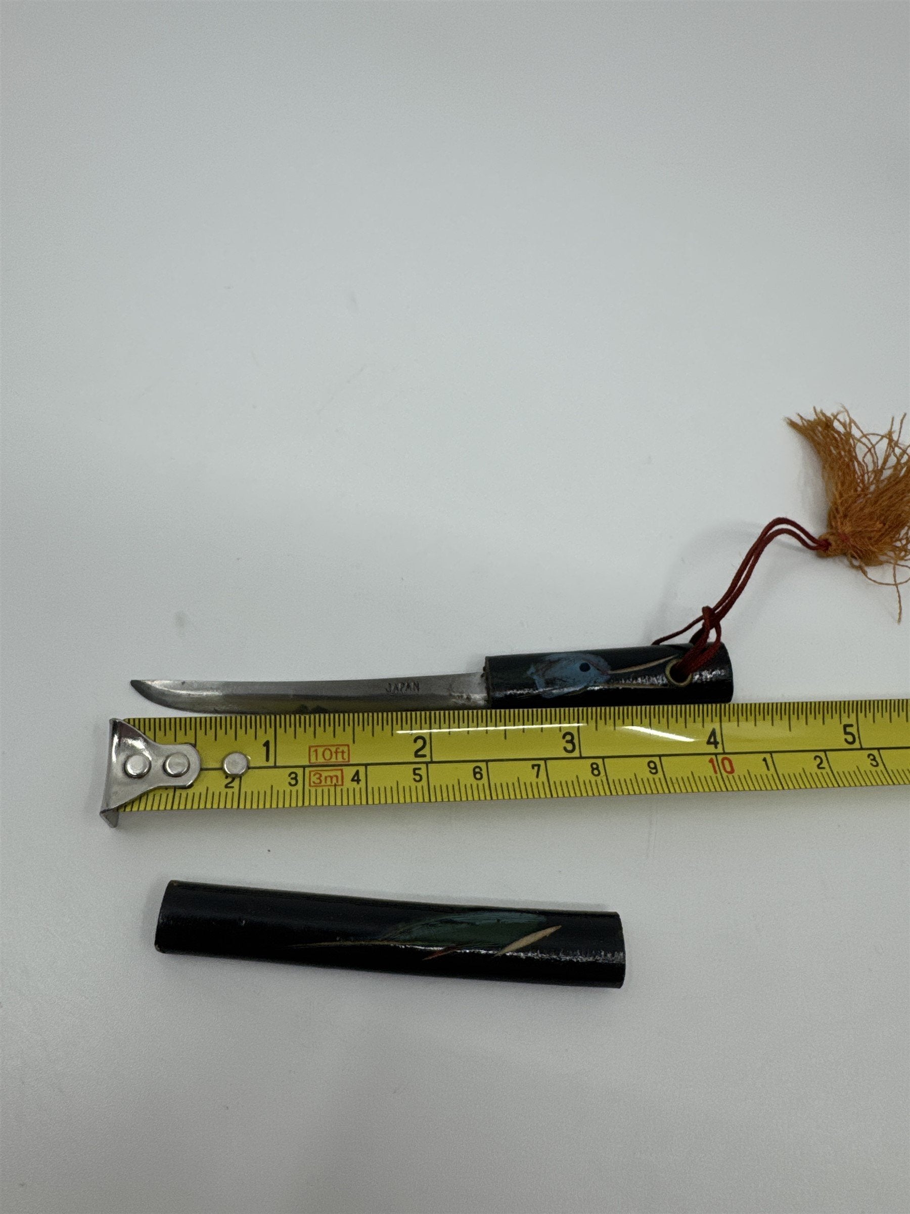 Vintage Japanese Miniature Samurai Katana Sword Letter Opener Knife Bird Painted