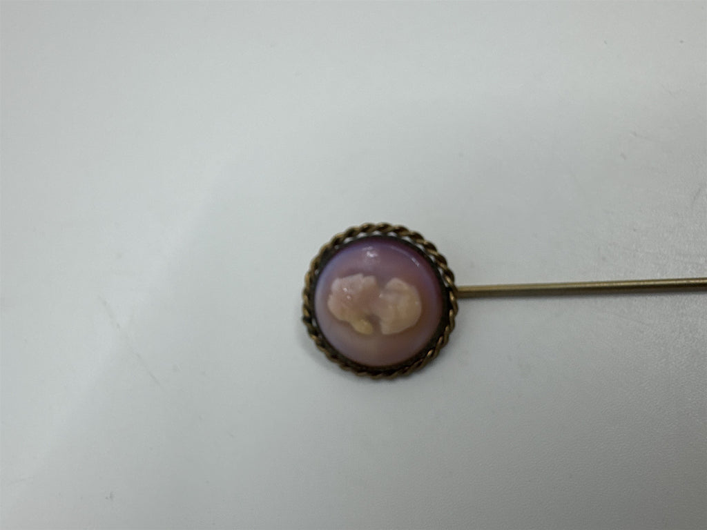 Vintage Cameo Stick Pin Estate Hand Carved Portrait Woman Victorian Lady Pink