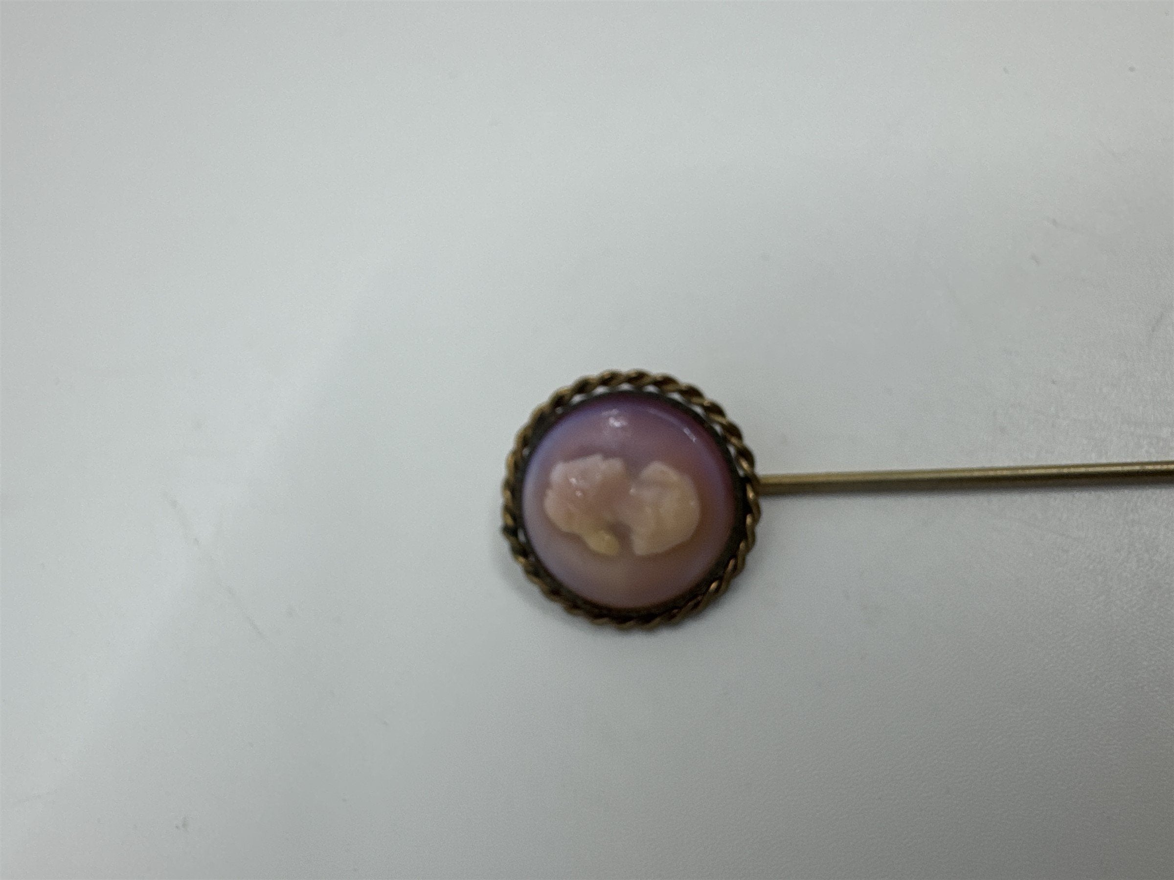 Vintage Cameo Stick Pin Estate Hand Carved Portrait Woman Victorian Lady Pink