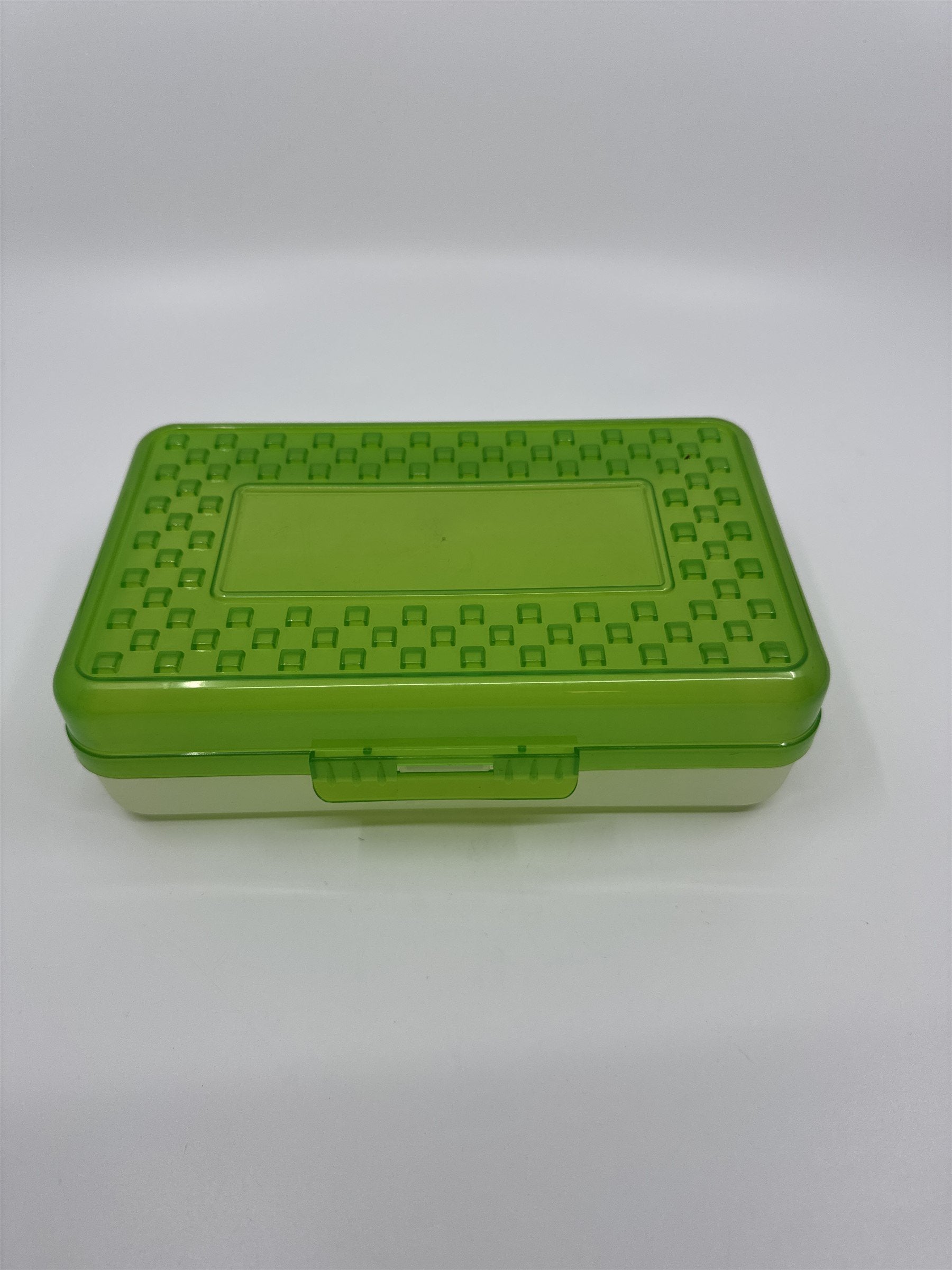 Vintage Plastic Pencil Box /w Hatch Latching Lid GREEN Unbranded