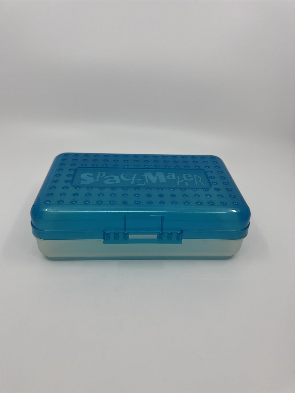 Vintage Spacemaker Pencil Box w Hatch Latching Lid Newell Office Products BLUE