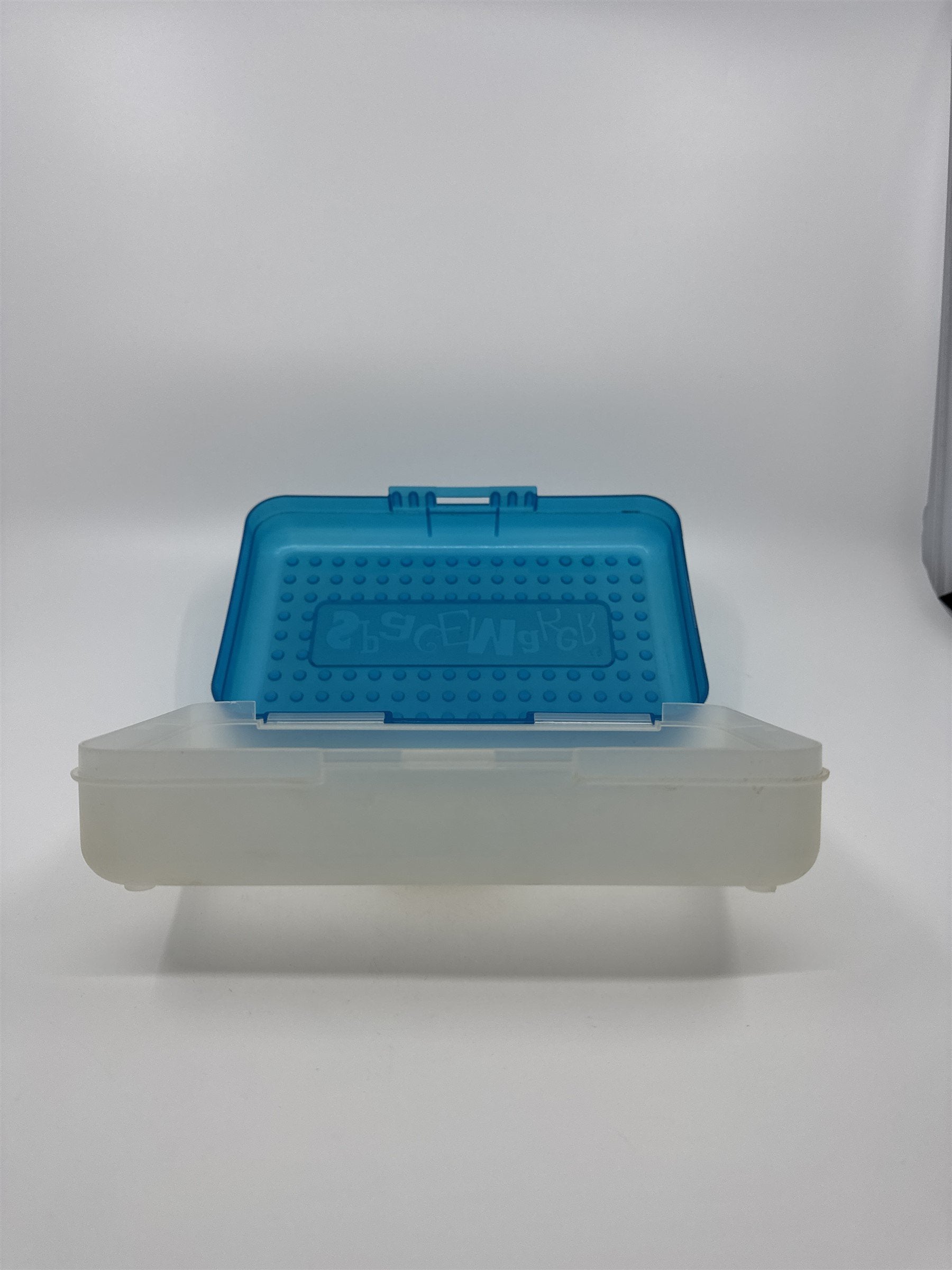 Vintage Spacemaker Pencil Box w Hatch Latching Lid Newell Office Products BLUE