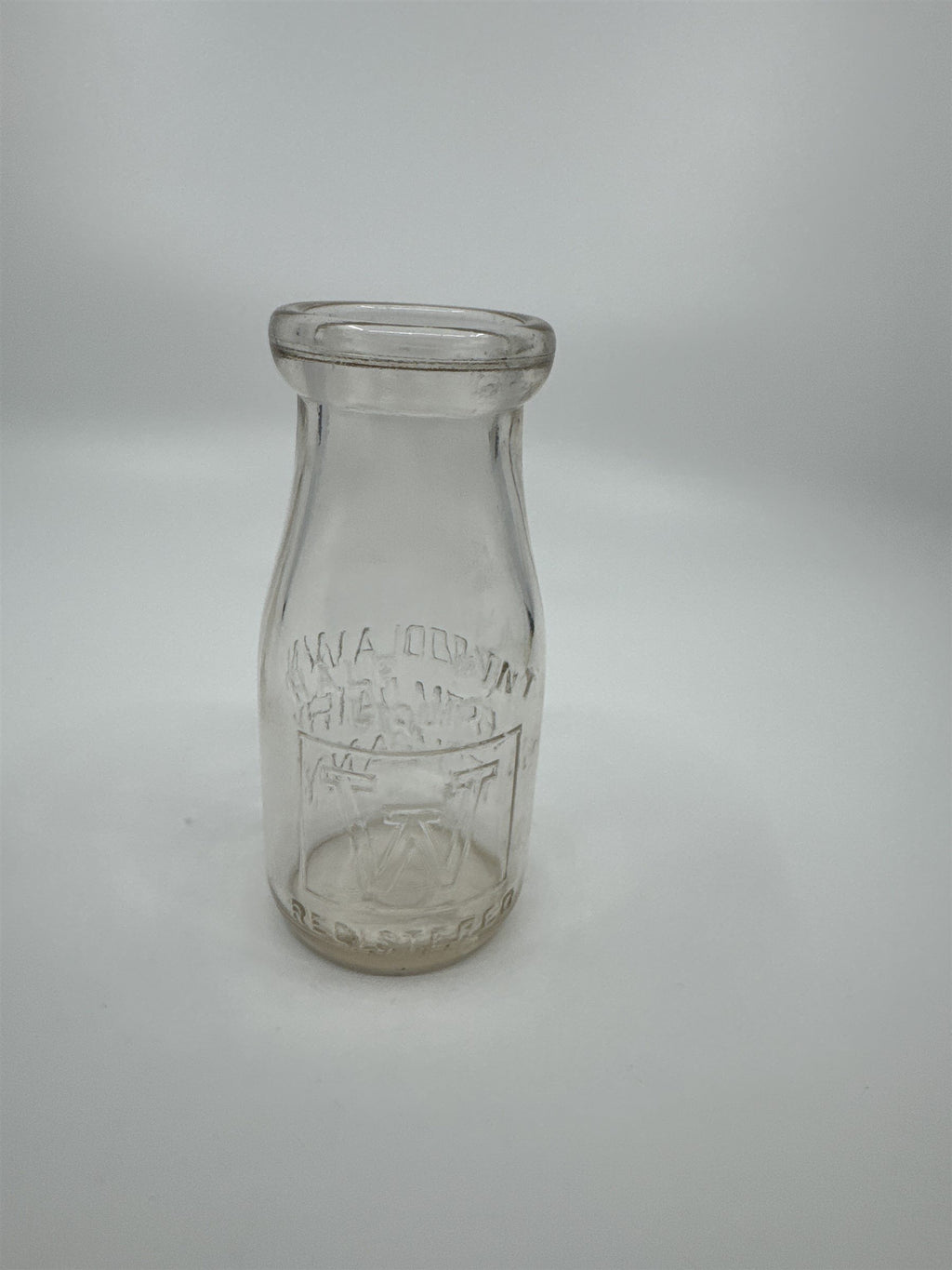 Vintage Woodlawn Farm Dairy Co Milk Jar Half Pint Liquid Glass Embossed Duraglas