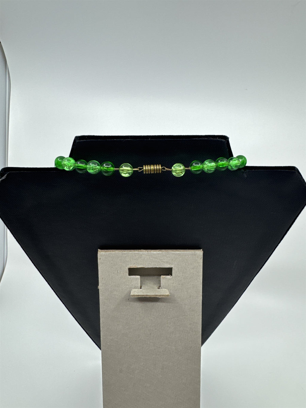 Vintage Green Hard Plastic Lucite? Beaded Necklace Barrel Clasp 24" Strand