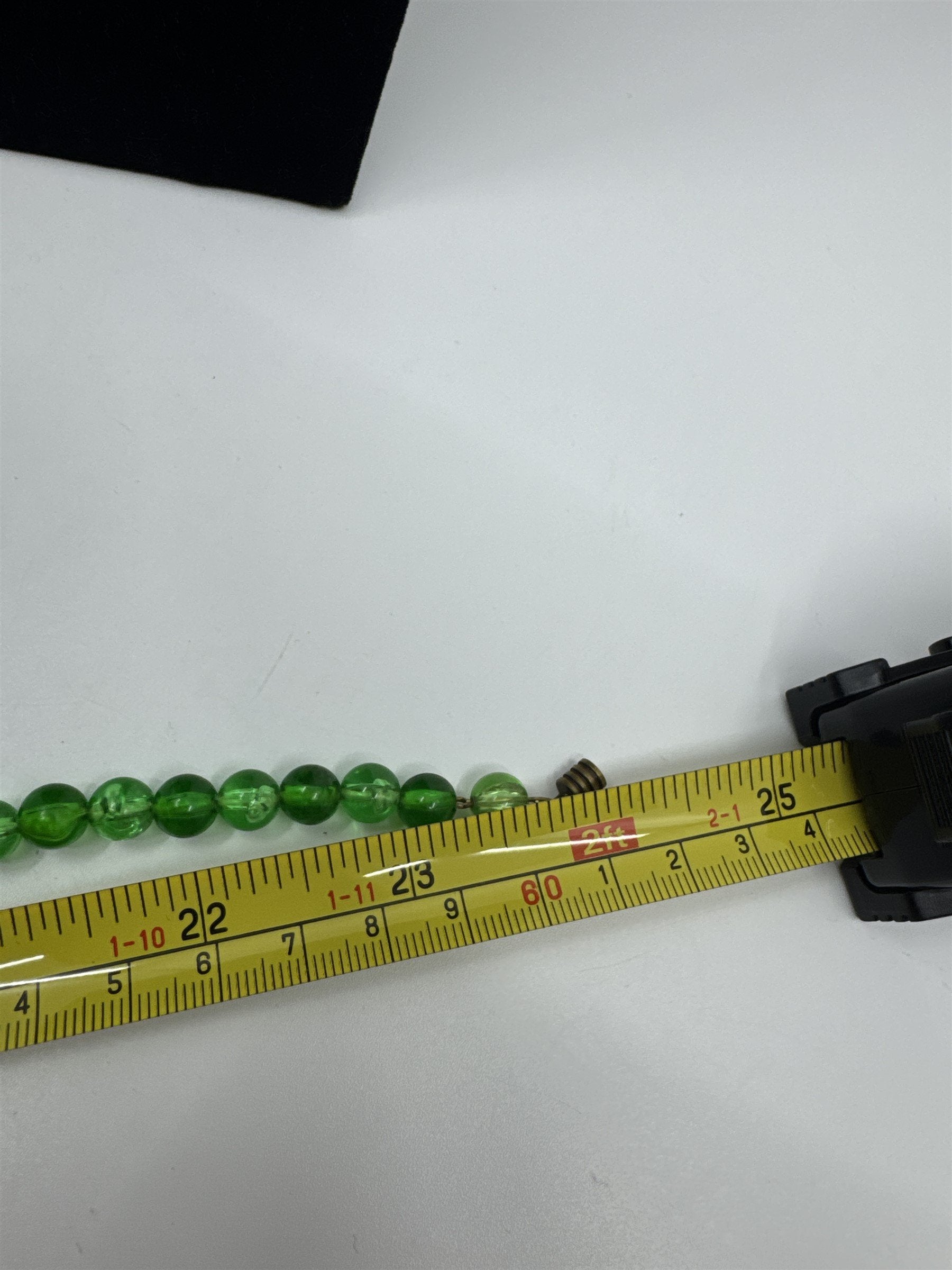 Vintage Green Hard Plastic Lucite? Beaded Necklace Barrel Clasp 24" Strand