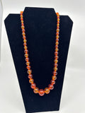 Vintage Orange/Red Hard Plastic Lucite? Beaded Necklace Barrel Clasp 24" Strand