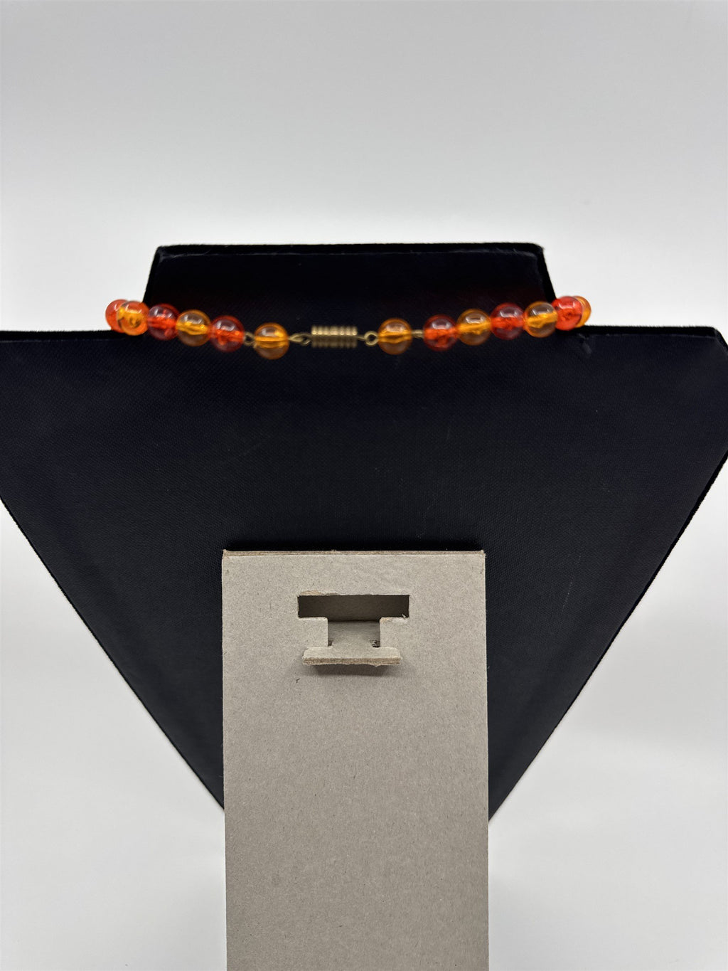 Vintage Orange/Red Hard Plastic Lucite? Beaded Necklace Barrel Clasp 24" Strand